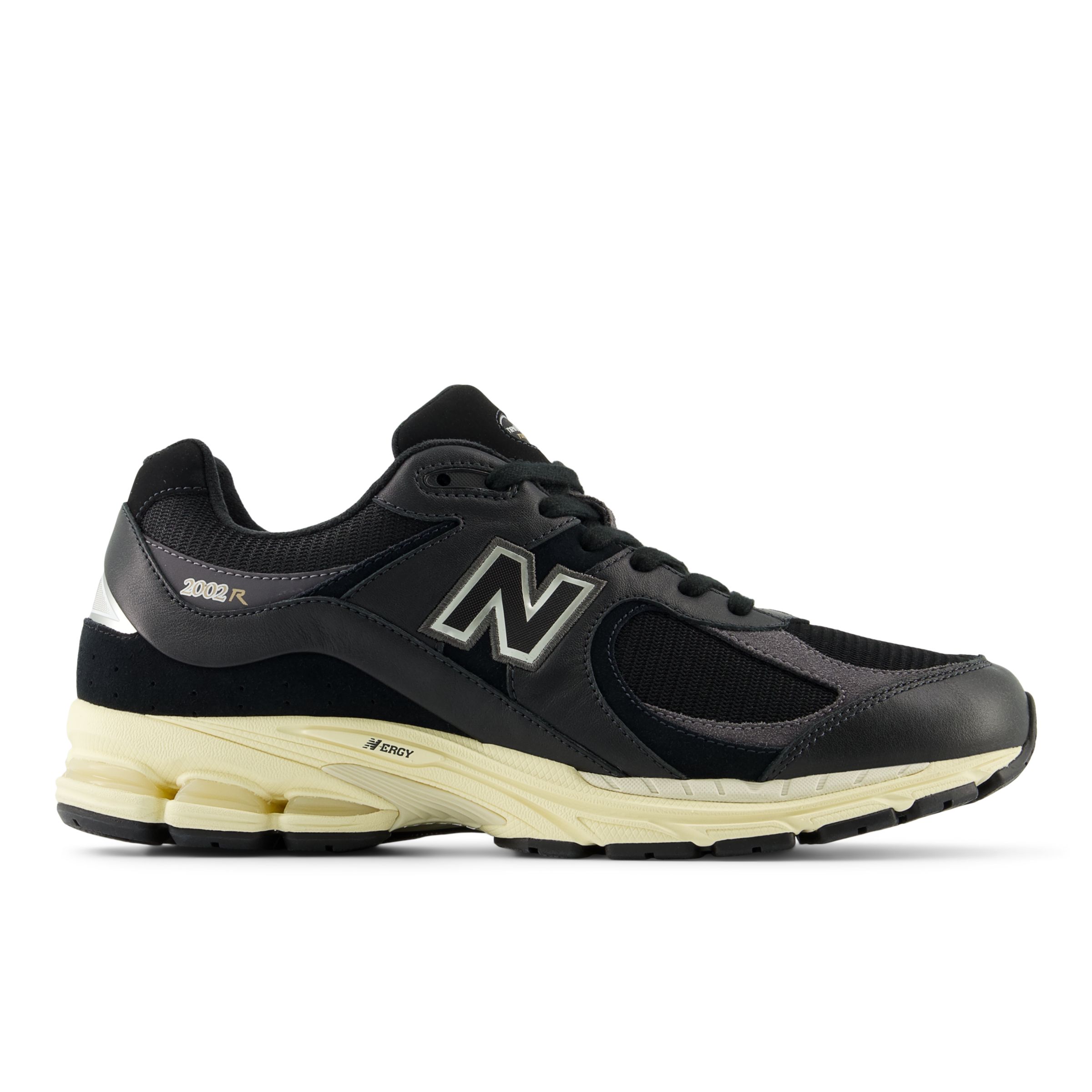 New Balance Men's 2002R in Black/Grey/Brown Leather, size 5.5