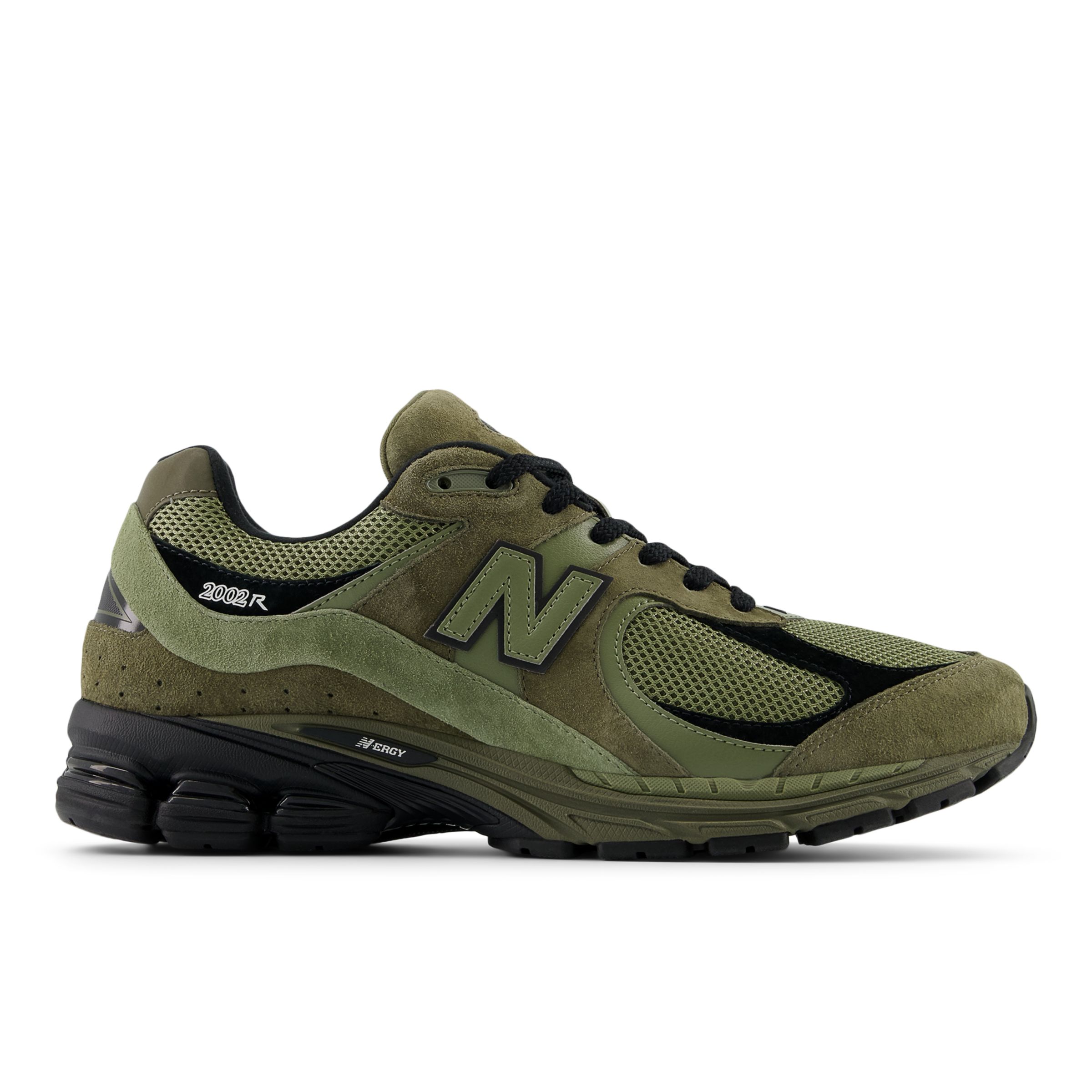 New Balance Men's 2002R in Green/Black Suede/Mesh, size 11