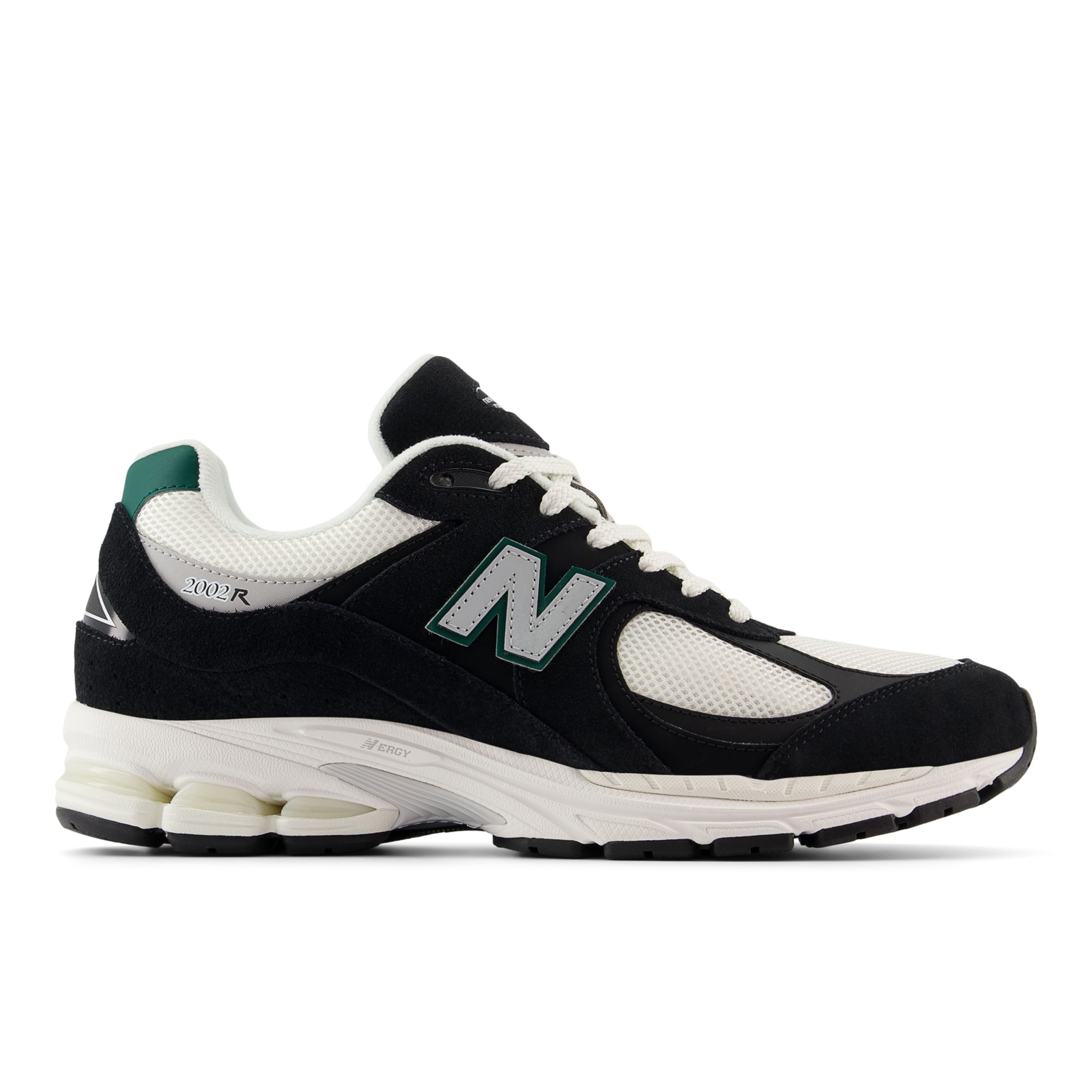 New Balance Men's 2002R in Black/Green/White Suede/Mesh, size 8.5