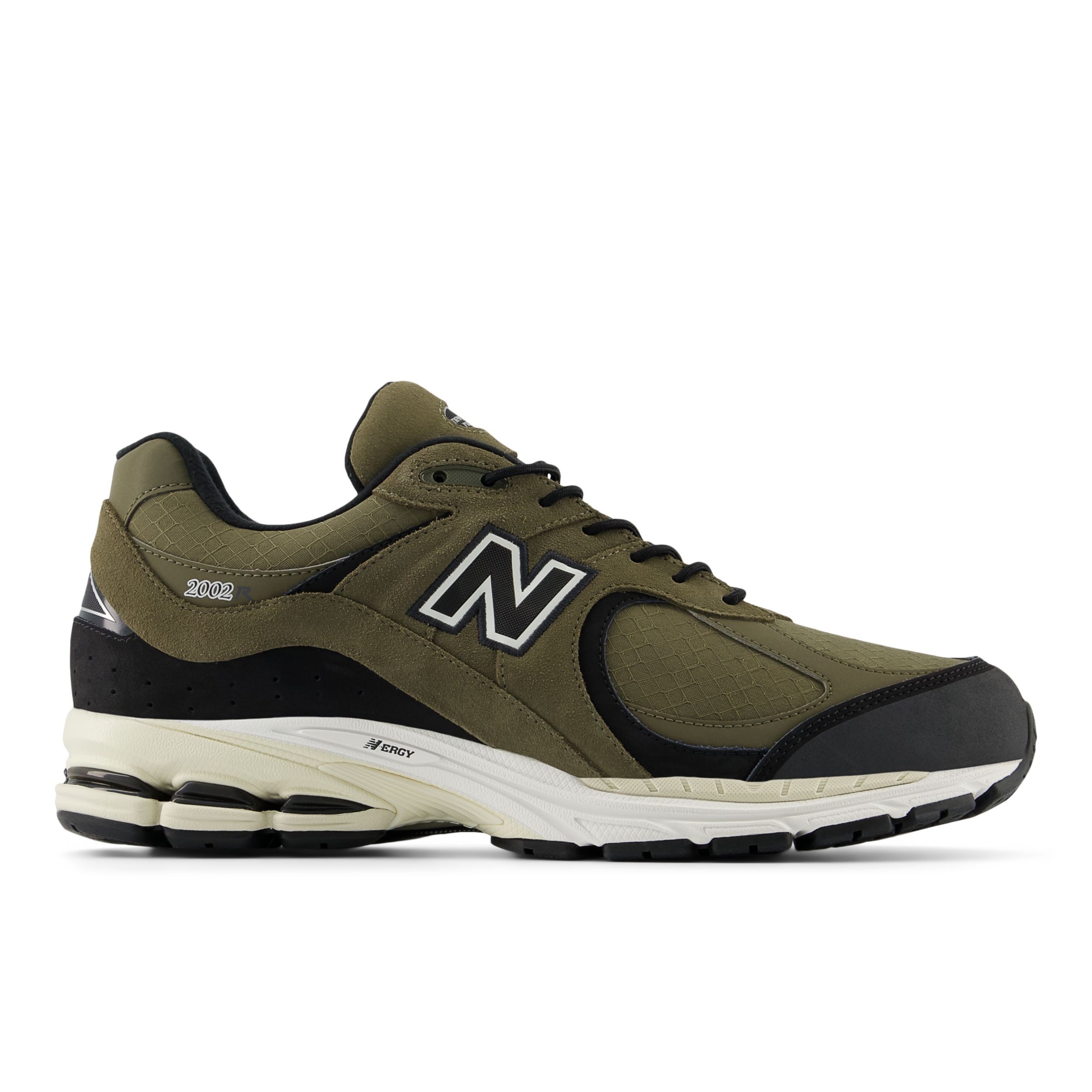 New Balance Men's 2002RX in Green/Black/Beige Suede/Mesh, size 8.5