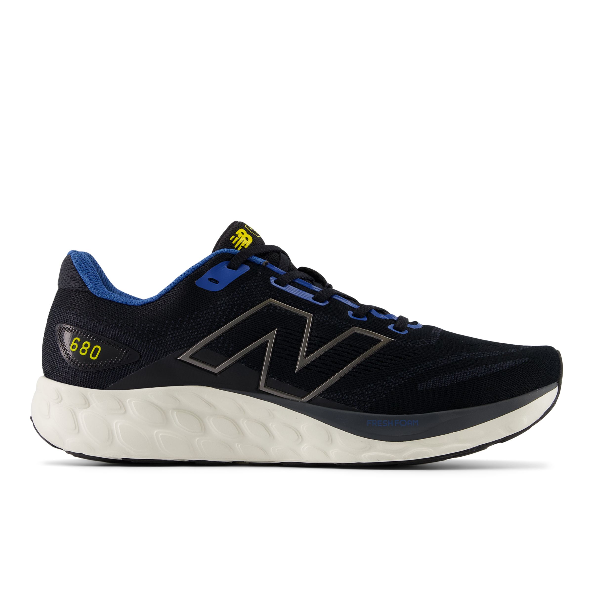 New Balance Men's Fresh Foam 680 v8 in Black/Blue/Orange/White Textile, size 10