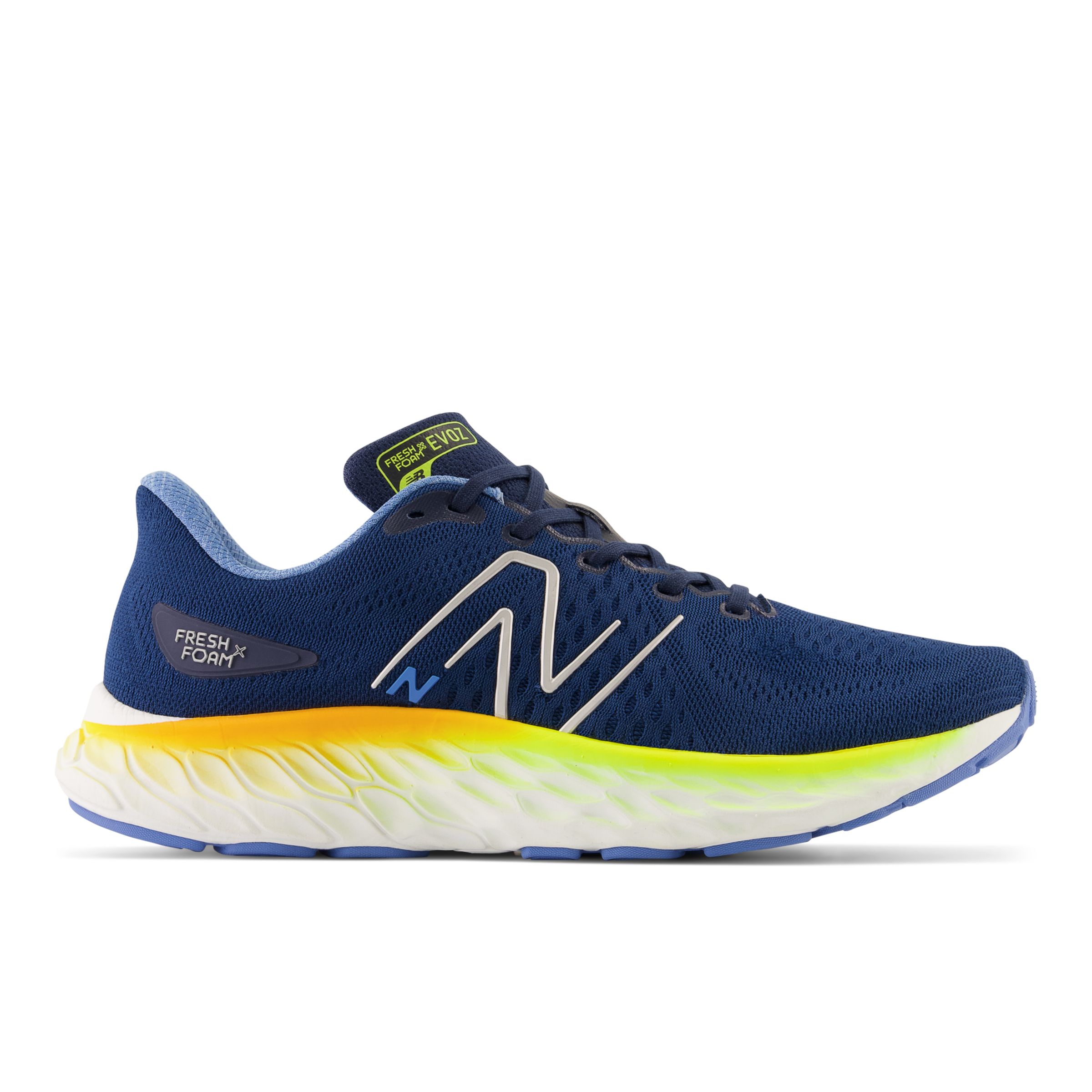 New Balance Men's Fresh Foam X EVOZ v3 in Blue/Yellow Textile, size 6.5