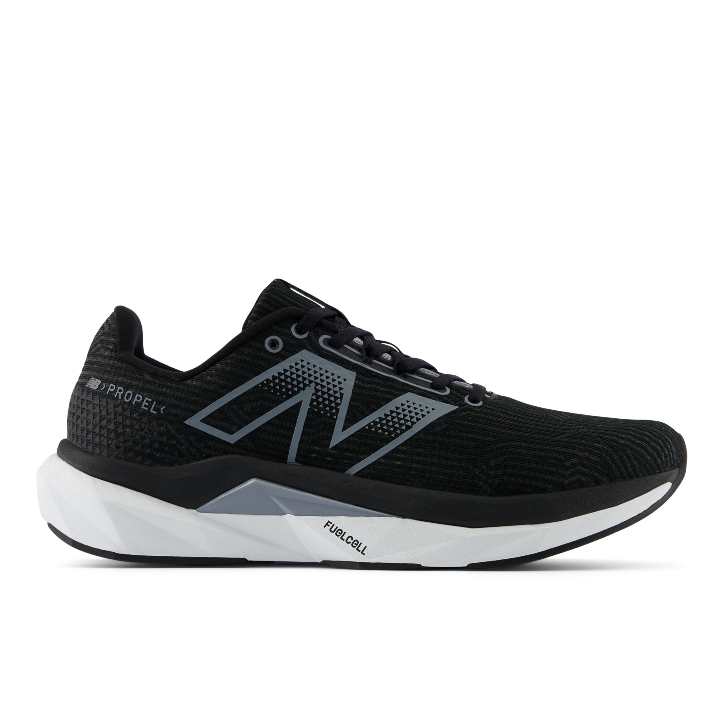 New Balance Men's FuelCell Propel v5 in Black/White/Grey Synthetic, size 12