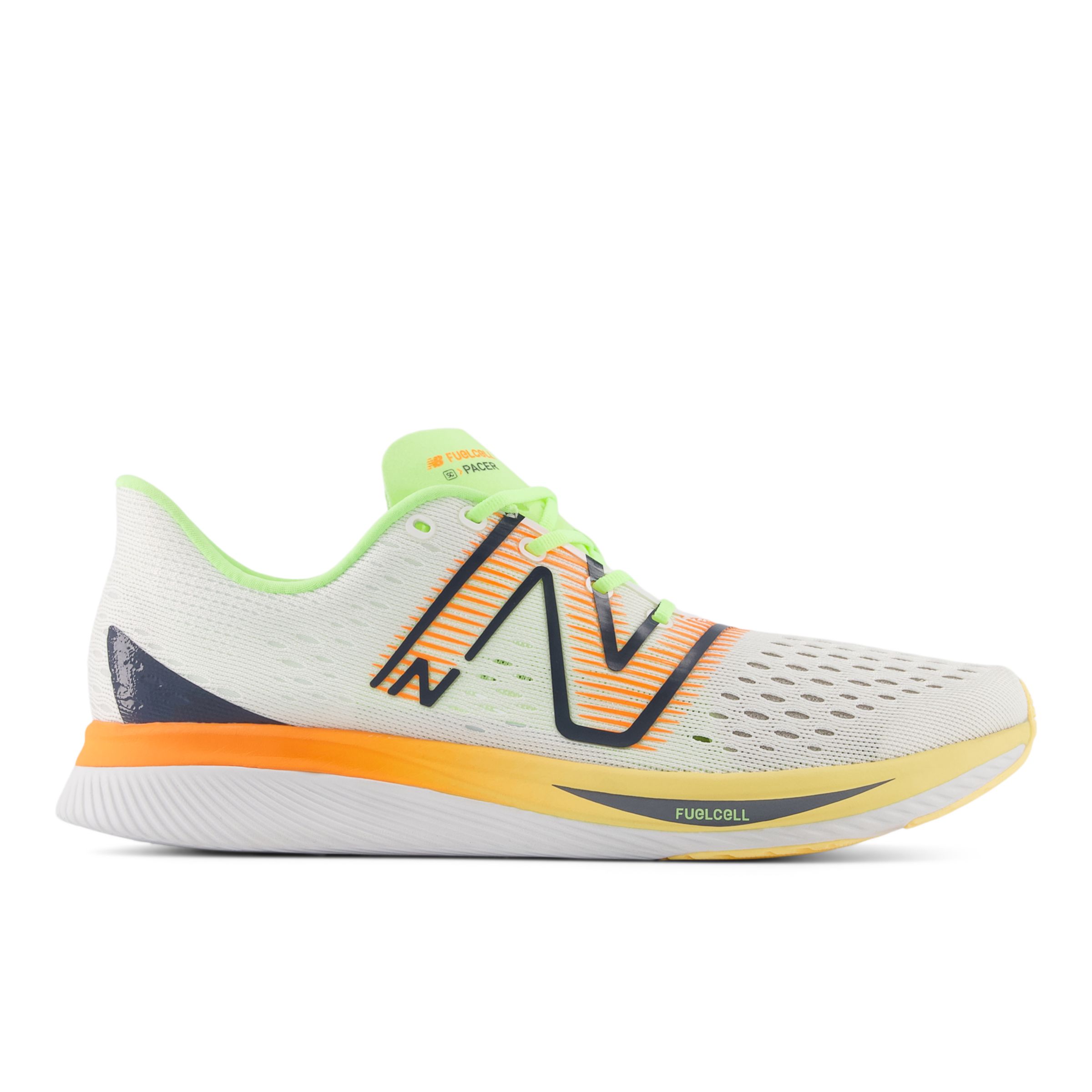 New Balance Men's FuelCell SuperComp Pacer in White/Orange/Green Synthetic, size 12.5