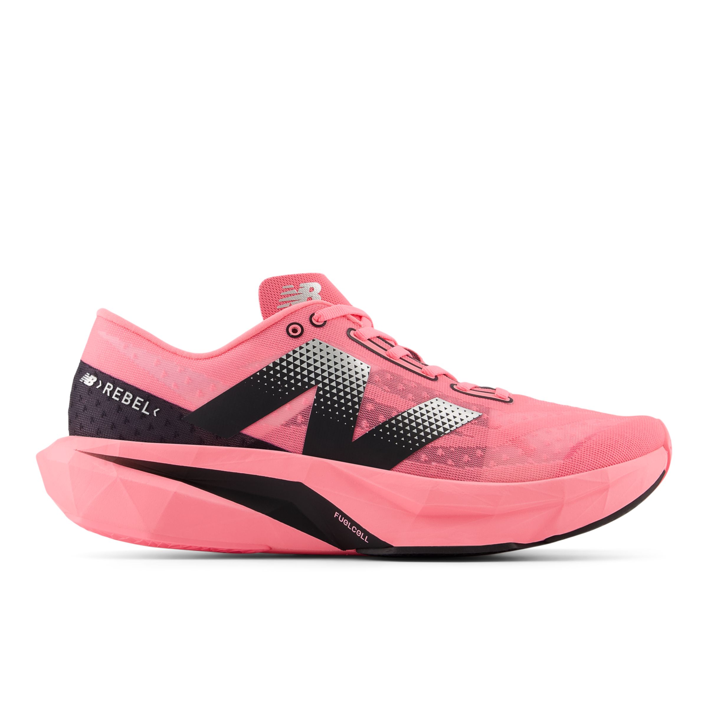 New Balance Men's FuelCell Rebel v4 in Pink/White/Black Synthetic, size 9.5