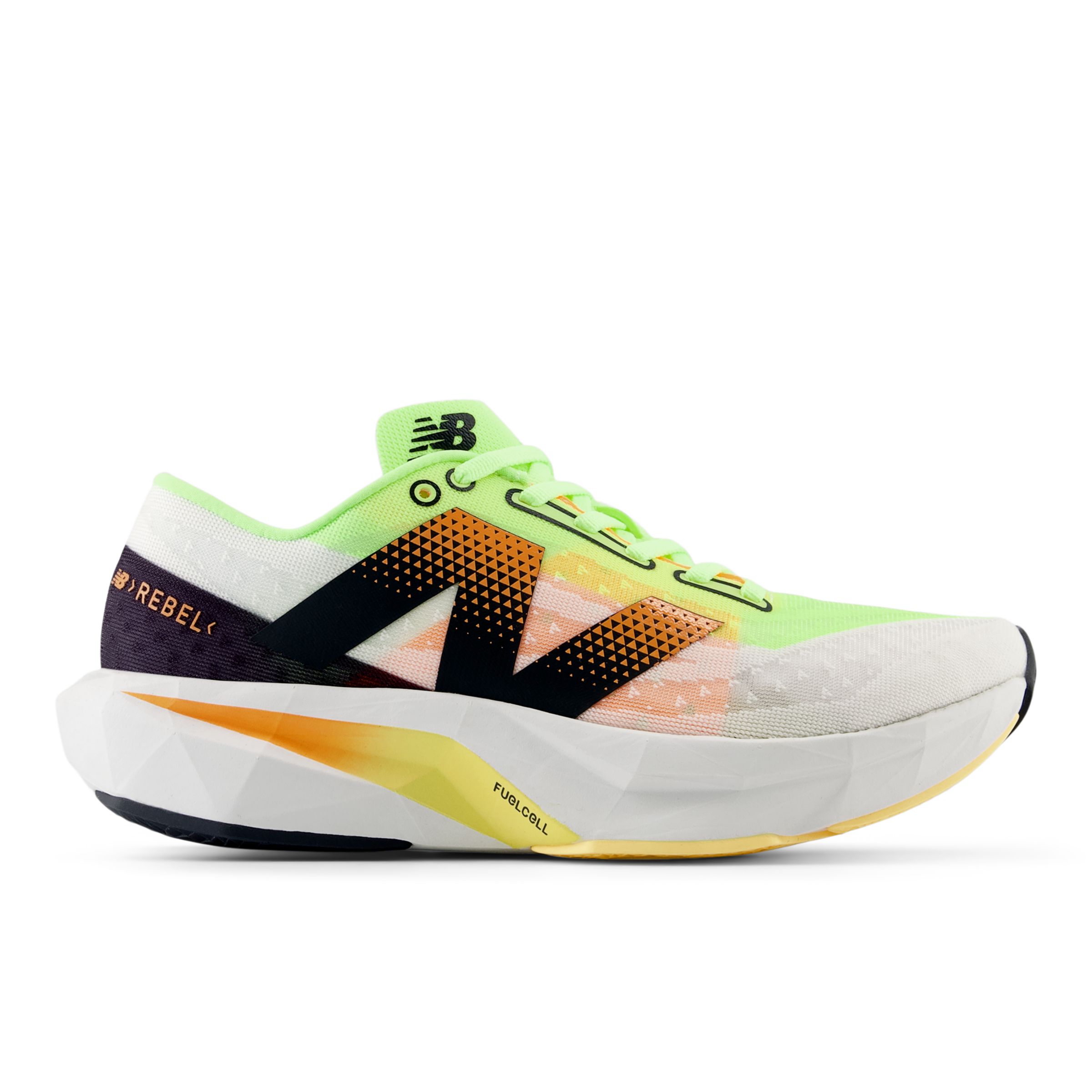 New Balance Homme FuelCell Rebel v4 en Blanc/Vert/Orange, Synthetic, Taille 44.5 Large