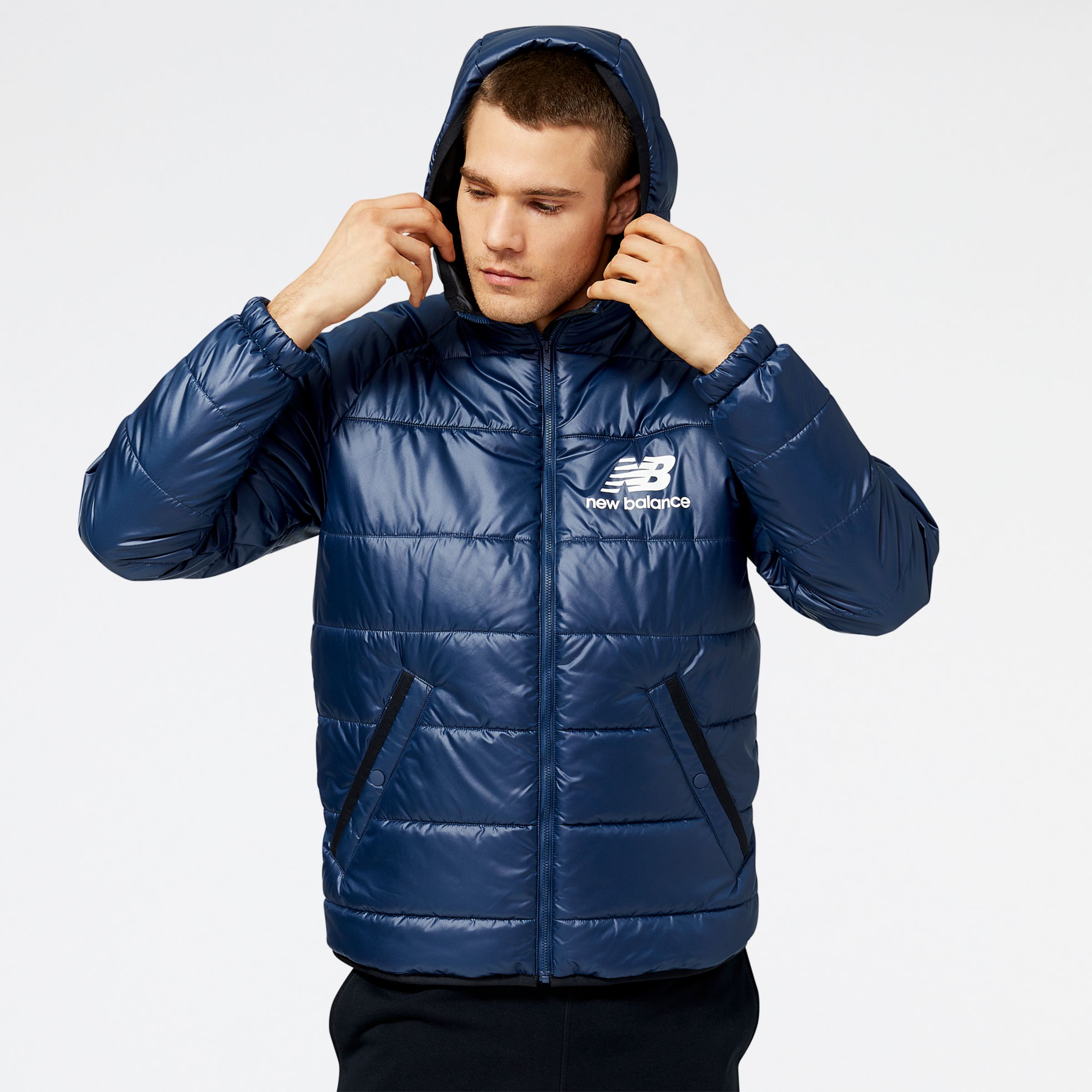 New Balance Homem Nb Athletics Winterized Insulated Short Puffer in Azul, Polywoven, Tamanho S