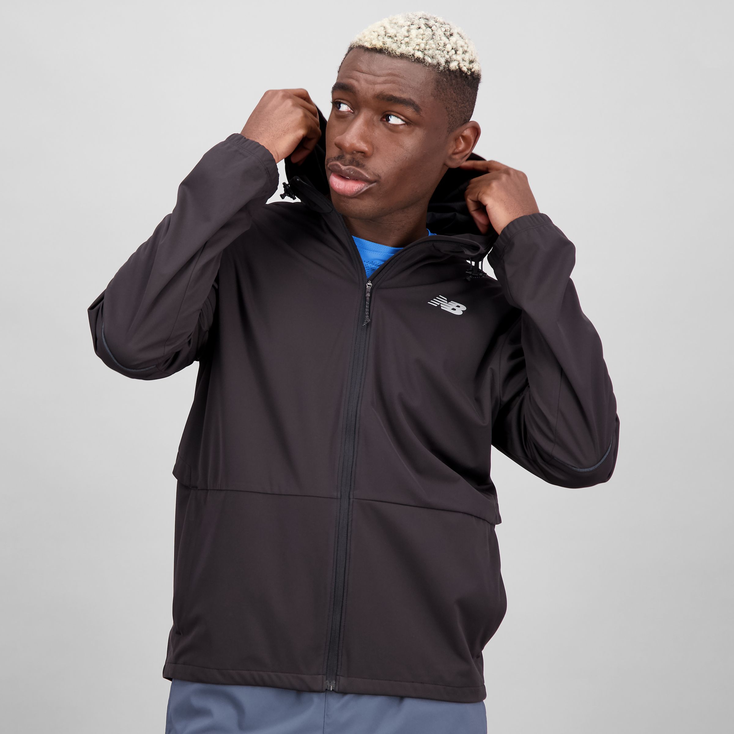 New Balance Impact Run Colourblock Full Zip Jacket In Blue And