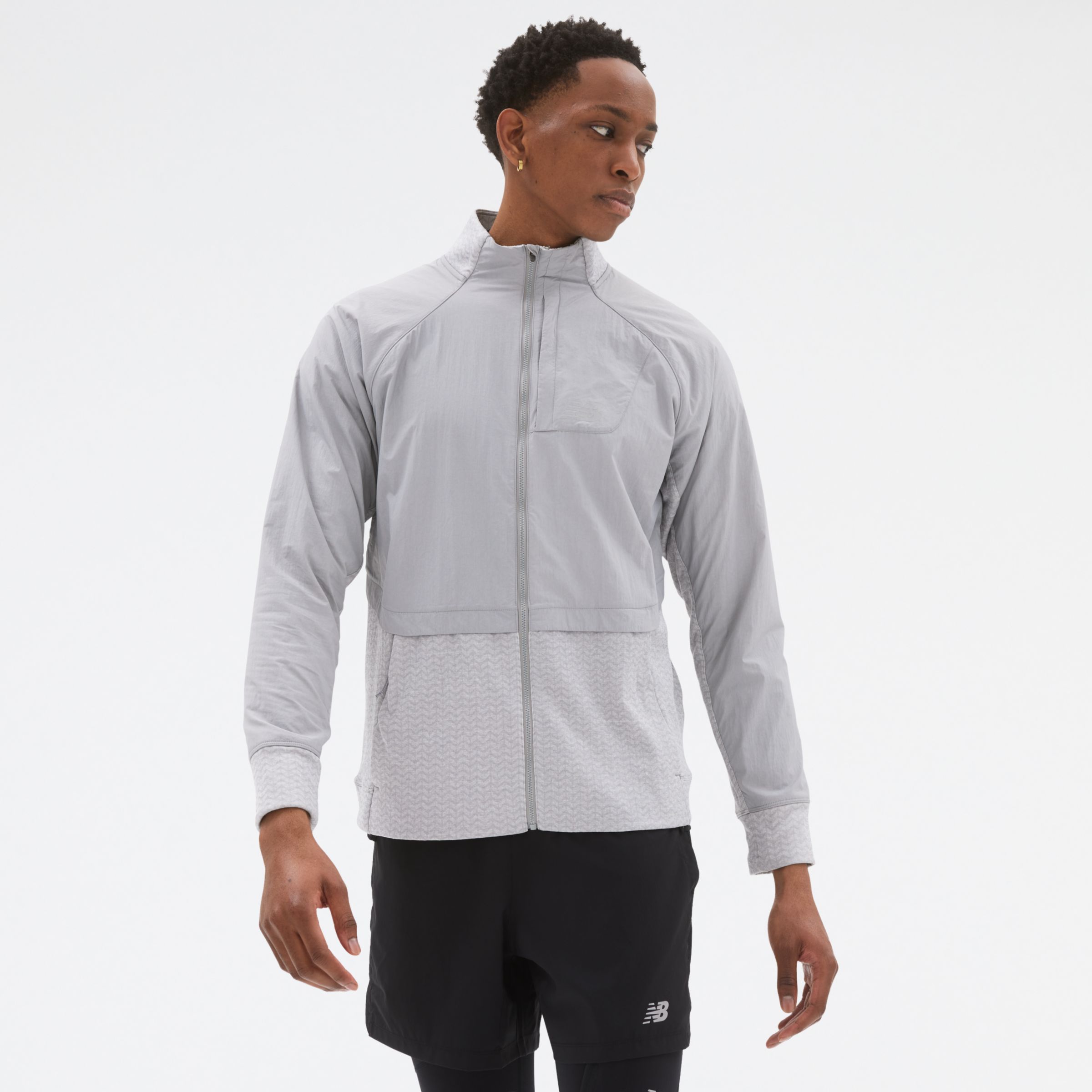 New Balance Homens Jaqueta NB Heat Grid in Cinza, Polywoven, Tamanho XS