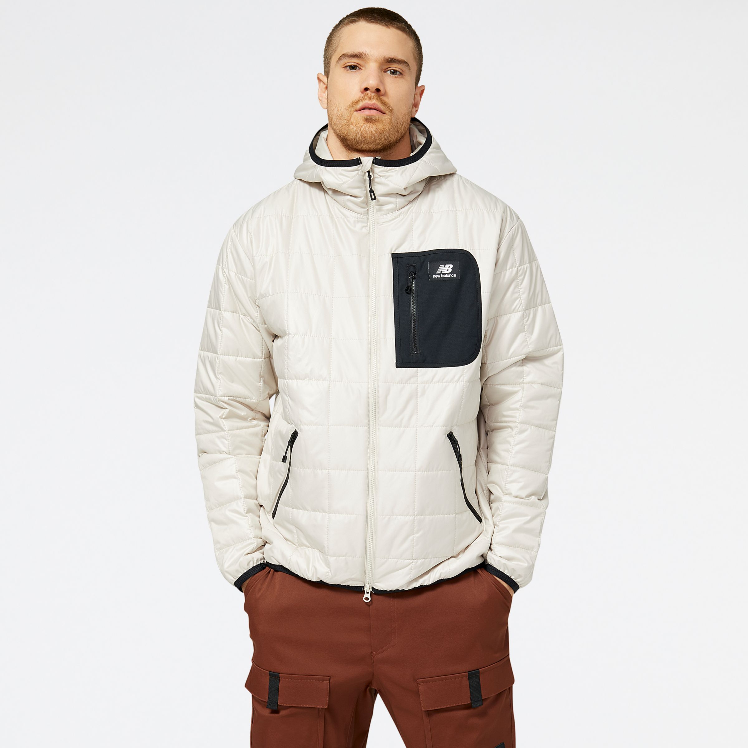 New Balance Homens Jaqueta NB AT Puffer in Cinza, Polywoven, Tamanho XL