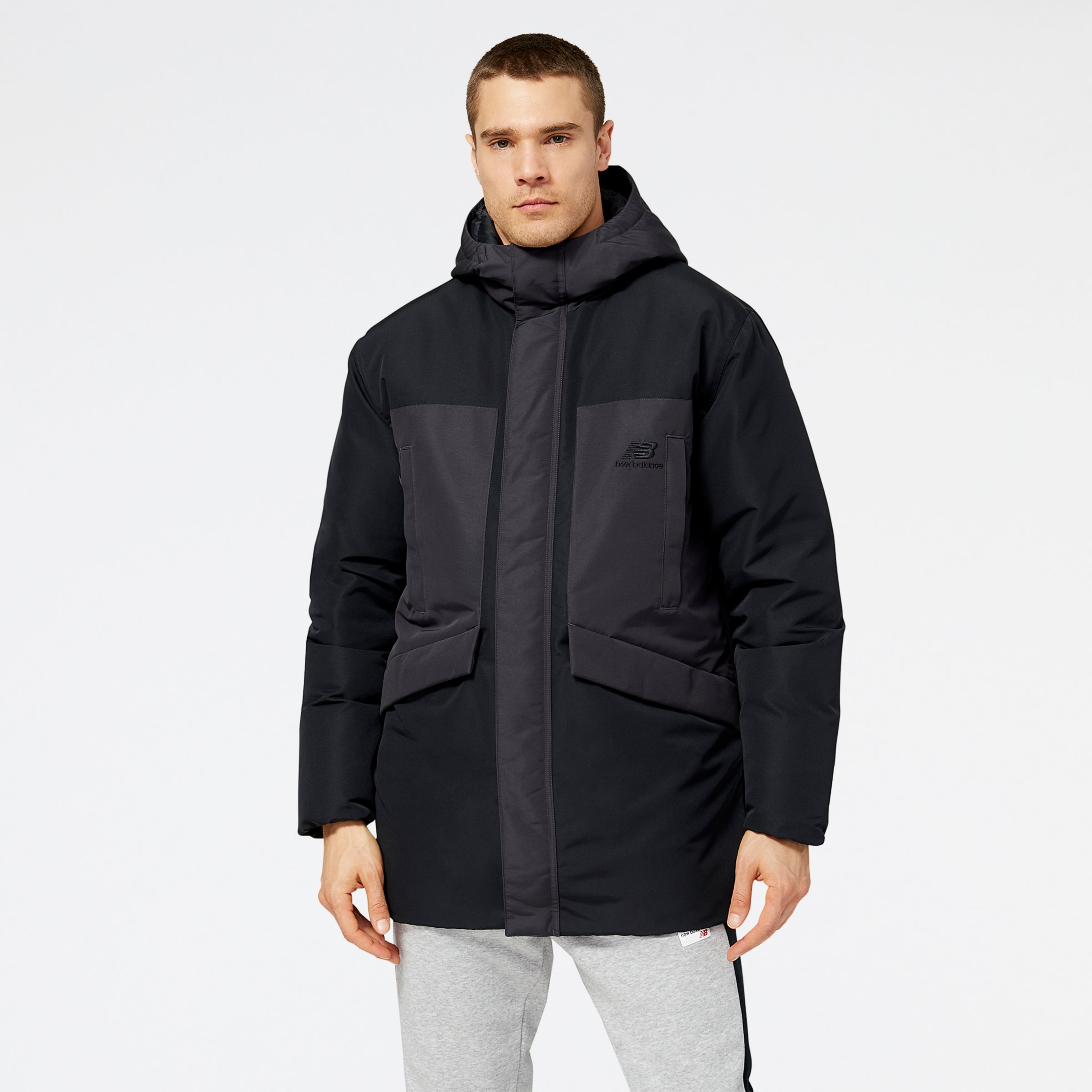 New Balance Homme NB Athletics Long Down Puffer en Black/Noir, Polywoven, Taille XL