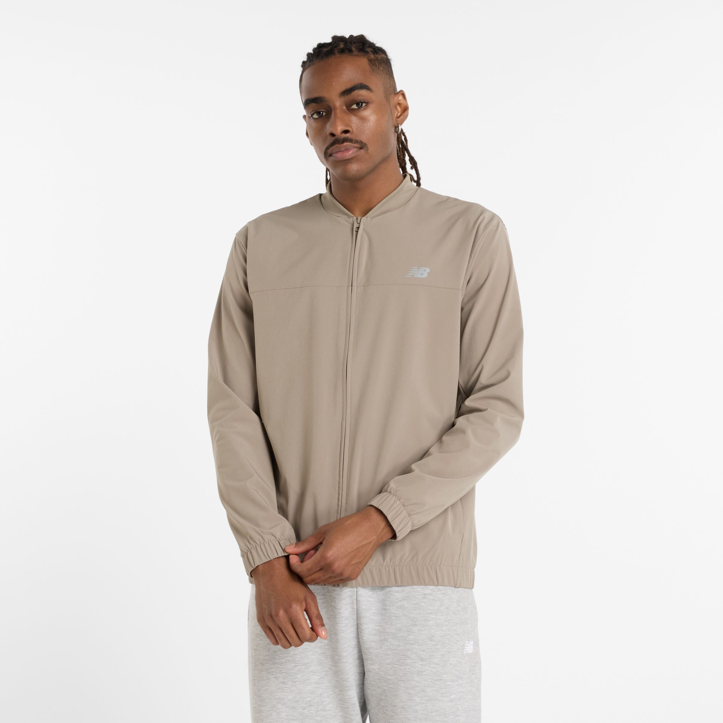New Balance Homme Stretch Bomber Jacket en Marron, Polytissé, Taille XL