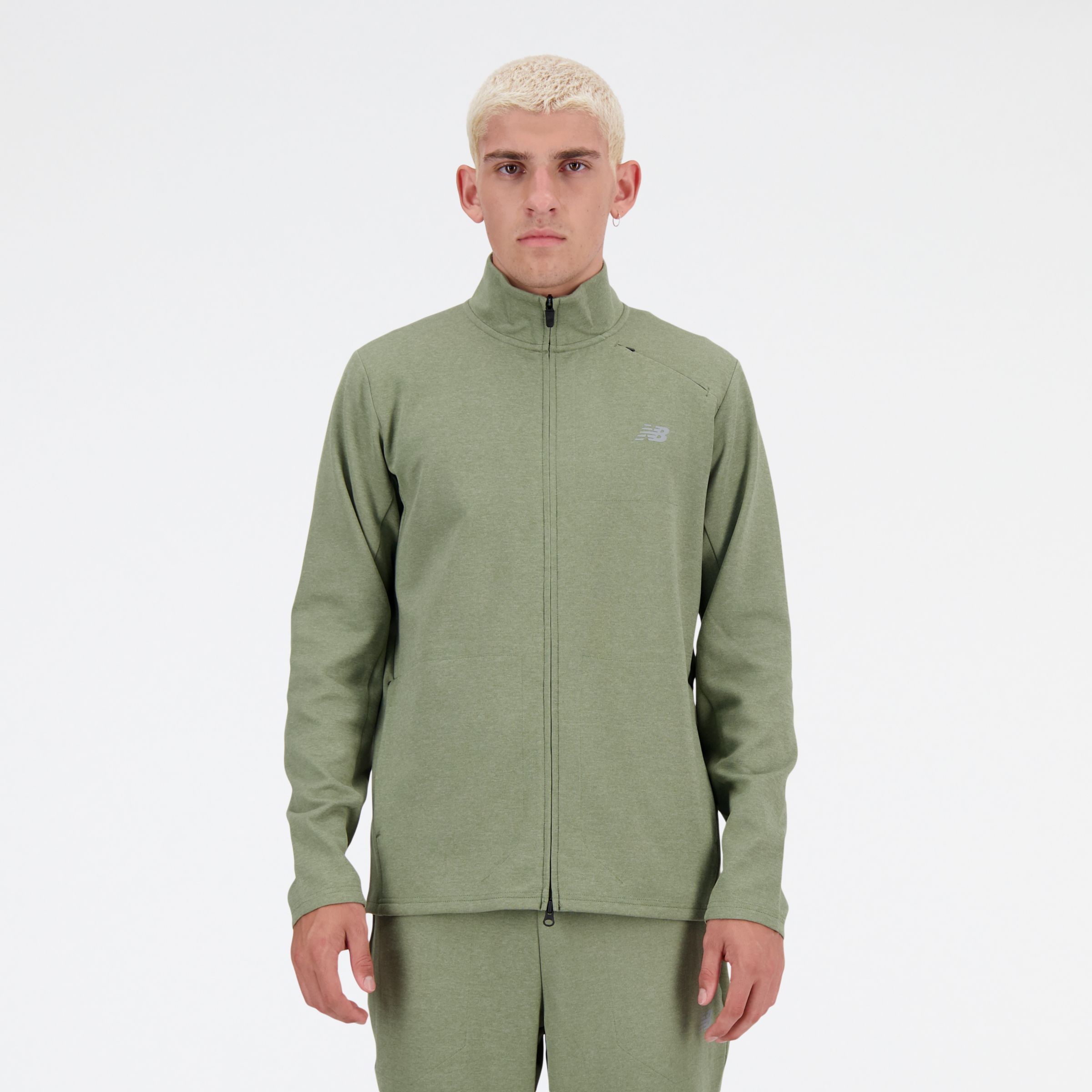 New Balance Men's Tech Knit Full Zip in Green Poly Knit, size 2X-Large