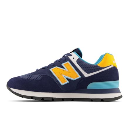 New balance 574 store navy blue and yellow