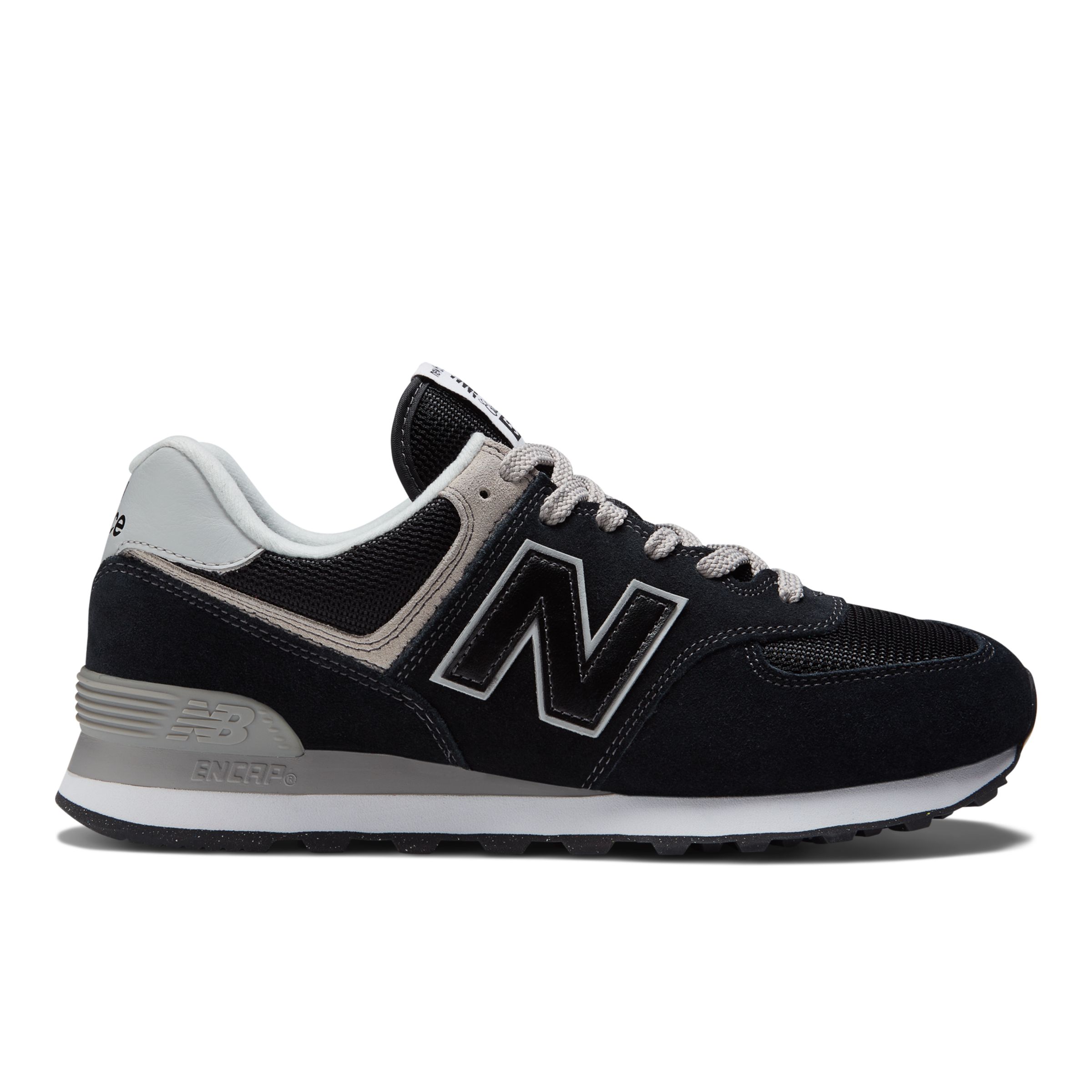 New Balance Men's 574 Core in Black/White Suede/Mesh, size 8.5