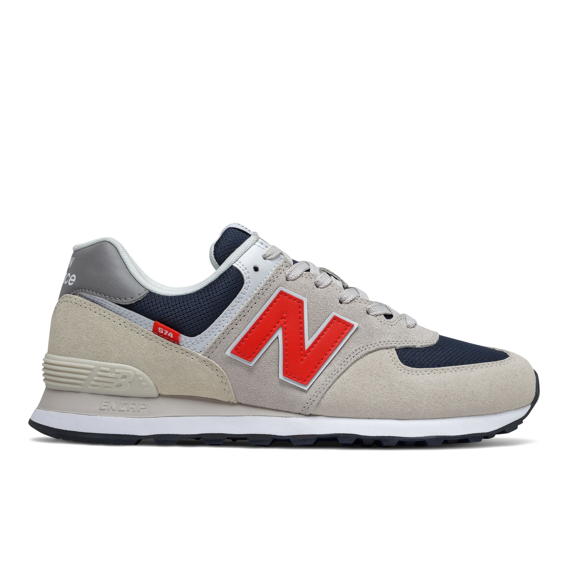 grey and red new balance 574