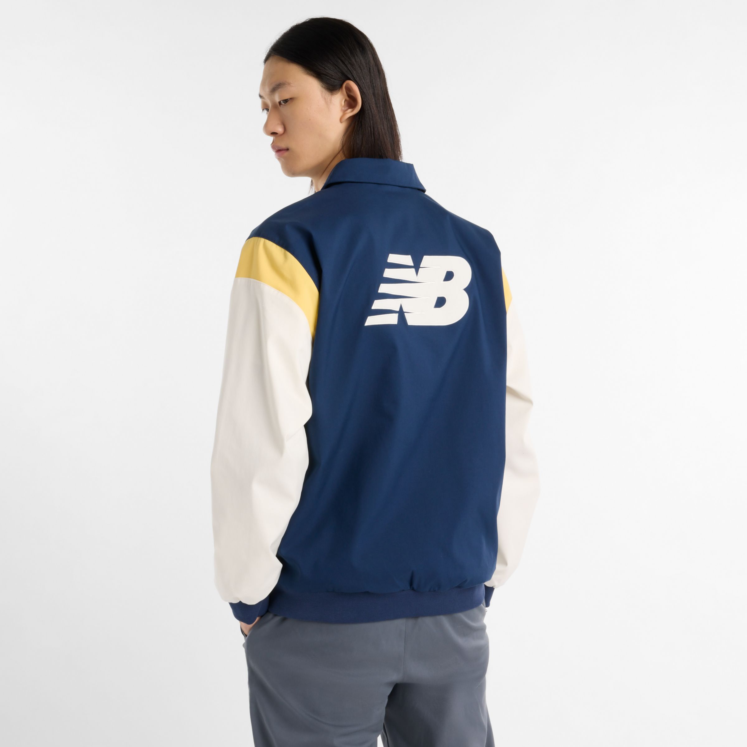 New Balance Men's Athletics Varsity Jacket in Blue Cotton, size Large