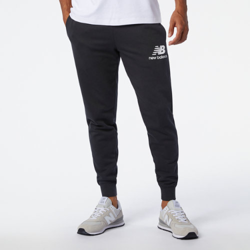 new balance men's nb essentials stacked logo sweatpant in black cotton, size x-large