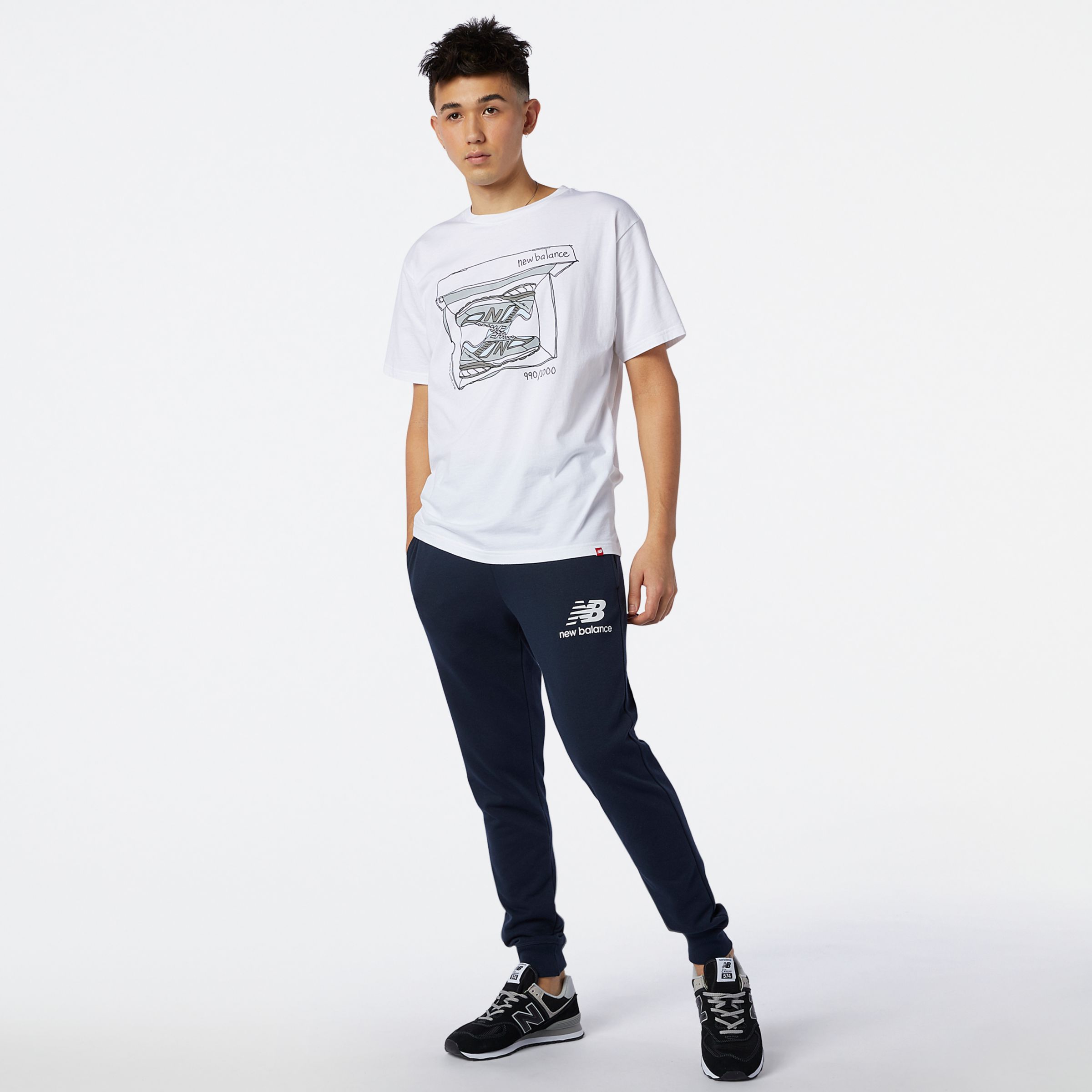 New Balance Homem Cal??es de jogging NB Essential Stack Logo Slim in Preto, Cotton, Tamanho 2XL