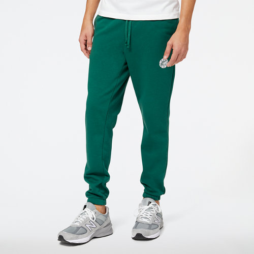 new balance homme pantalons nb hoops essentials fundamental en vert, cotton fleece, taille l