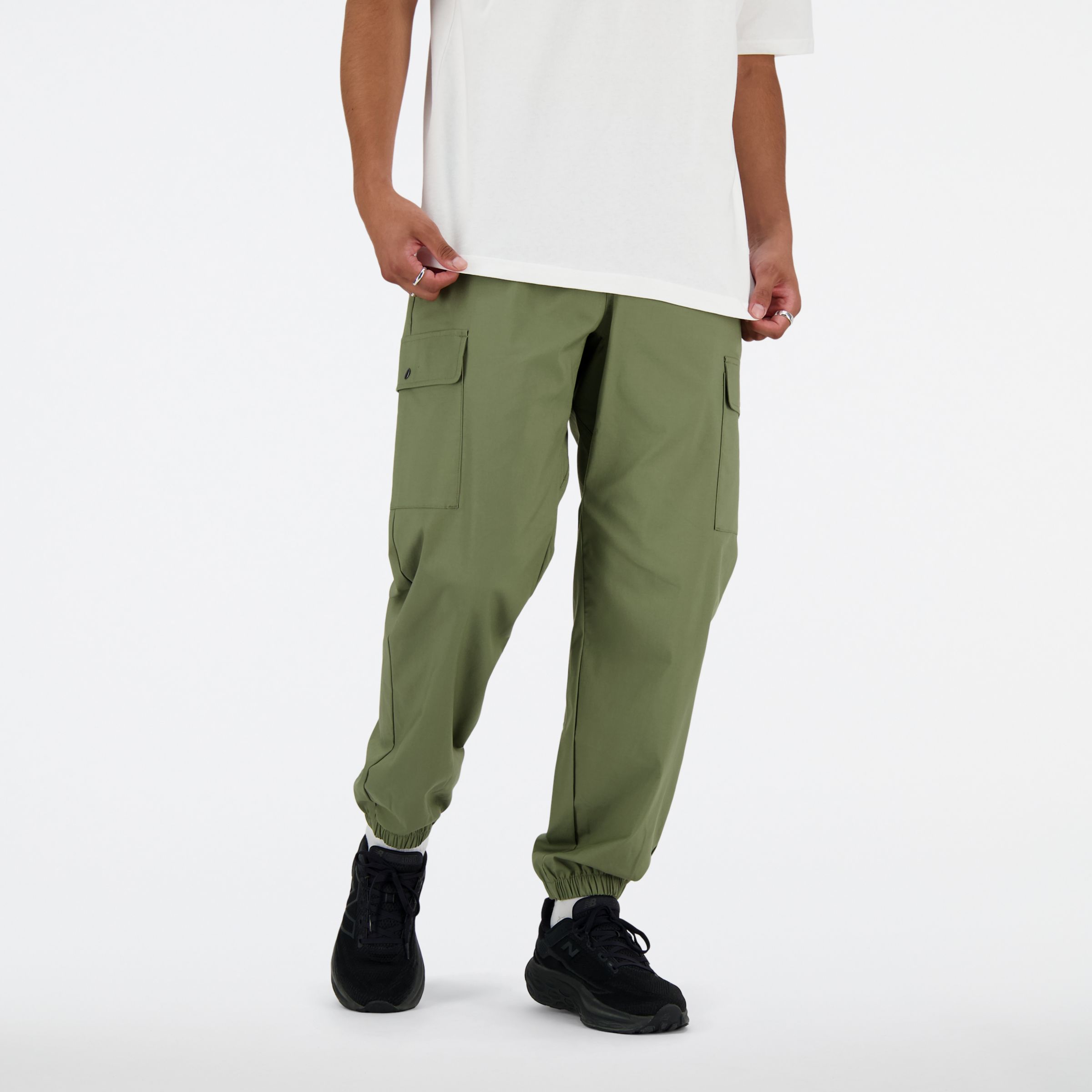 New Balance Homme Twill Cargo Jogger en Vert, Sergé de coton, Taille M