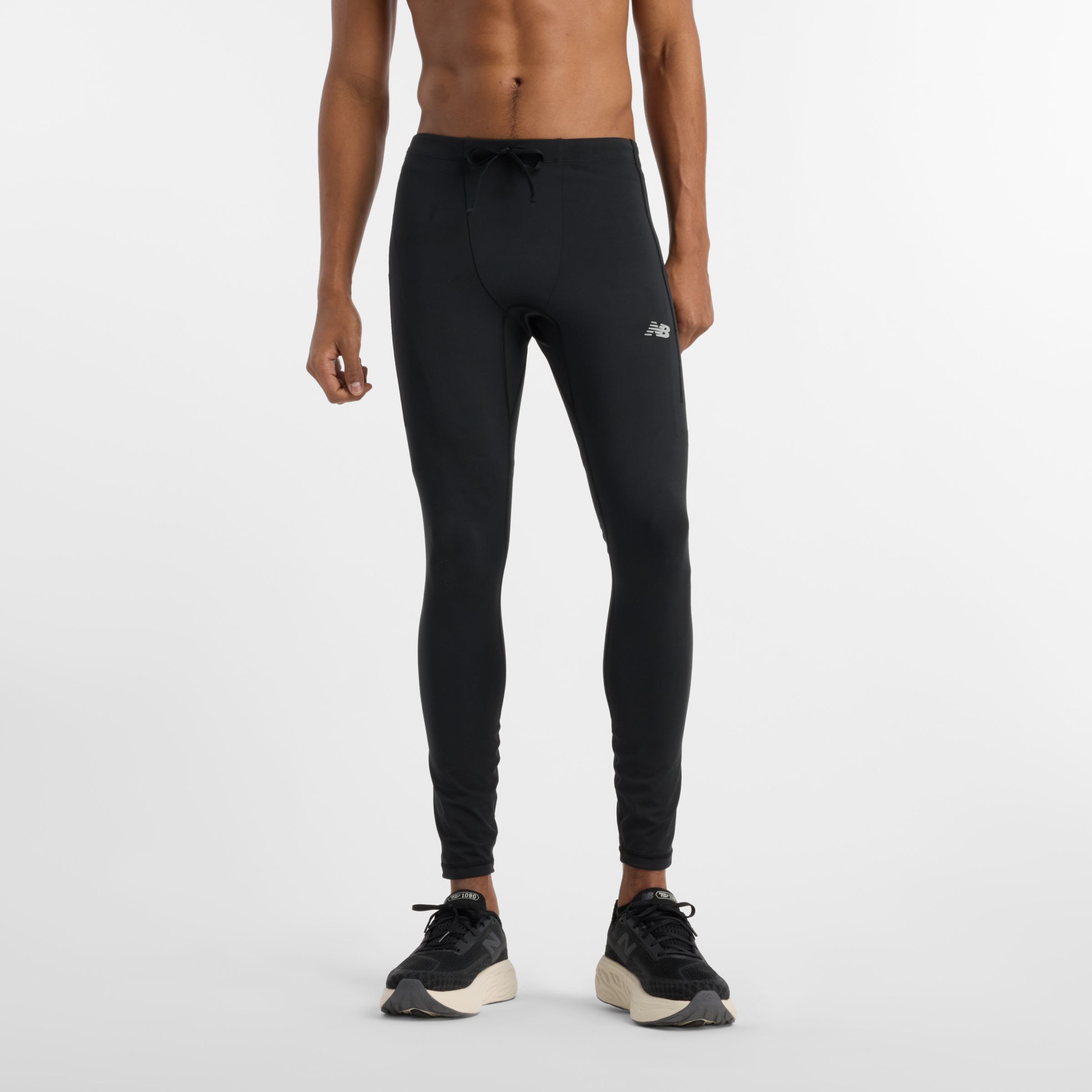 New Balance Men's NB Sleek Pocket Tight in Black Poly Knit, size Large