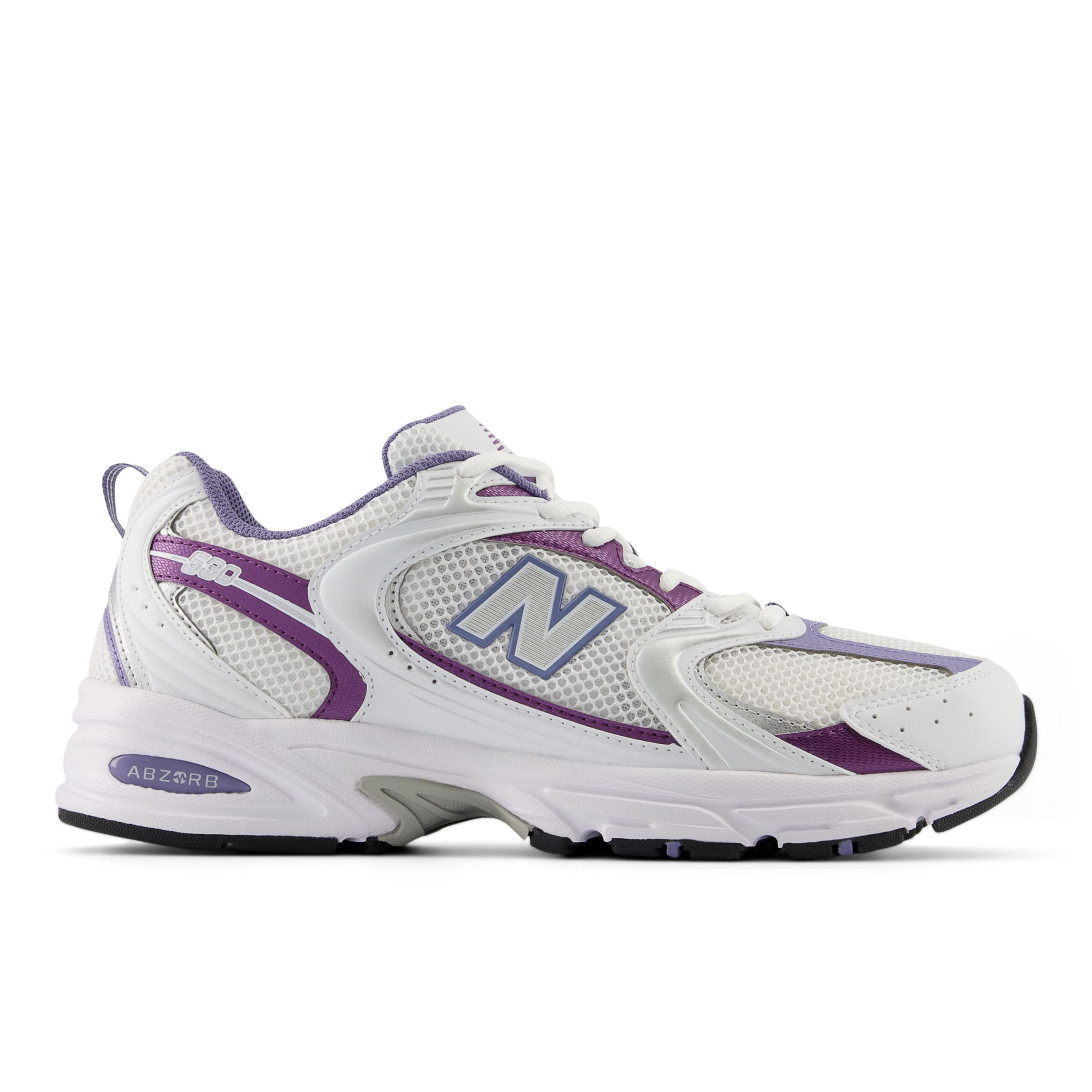 New Balance Unisex 530 in White/Purple Synthetic, size 3.5