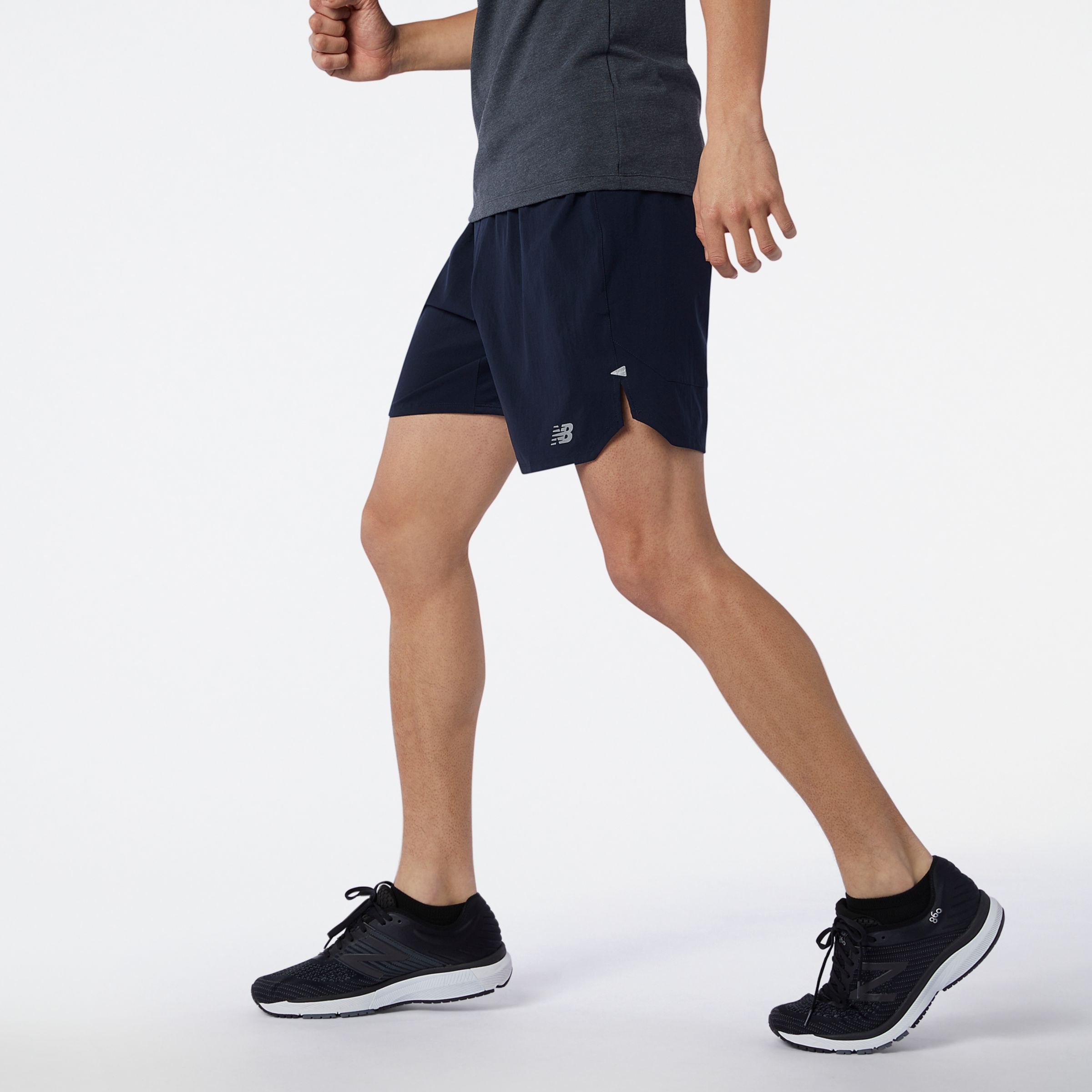 new balance men's 7 inch running shorts black