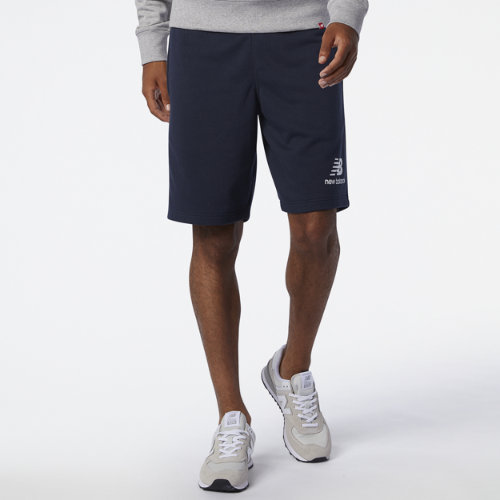 new balance men's nb essentials stacked logo short in black cotton, size x-large