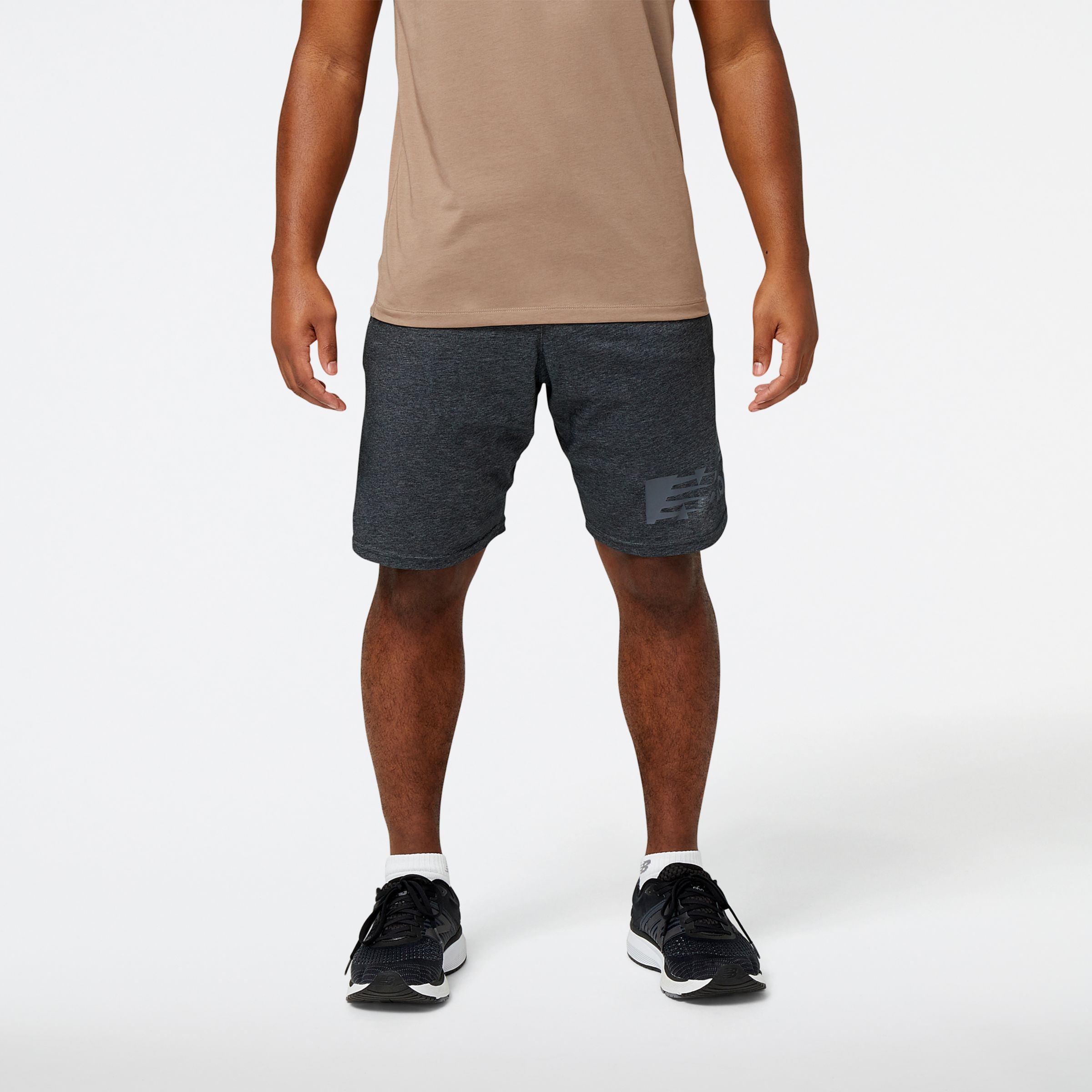 New Balance Homme Short Heathertech Knit en Black/Noir, Cotton, Taille S
