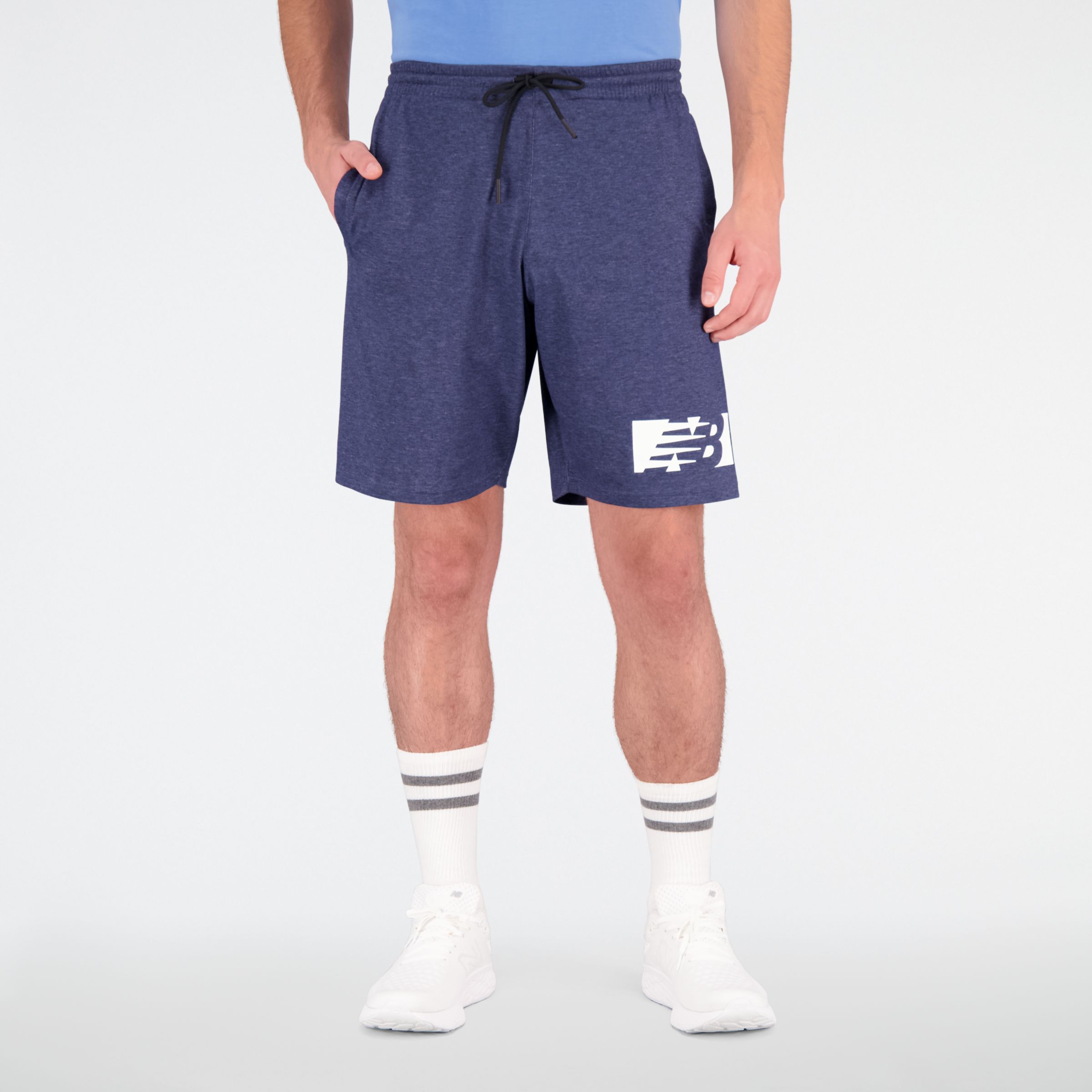 New Balance Homme Short Heathertech Knit en Blue/Bleu, Cotton, Taille L