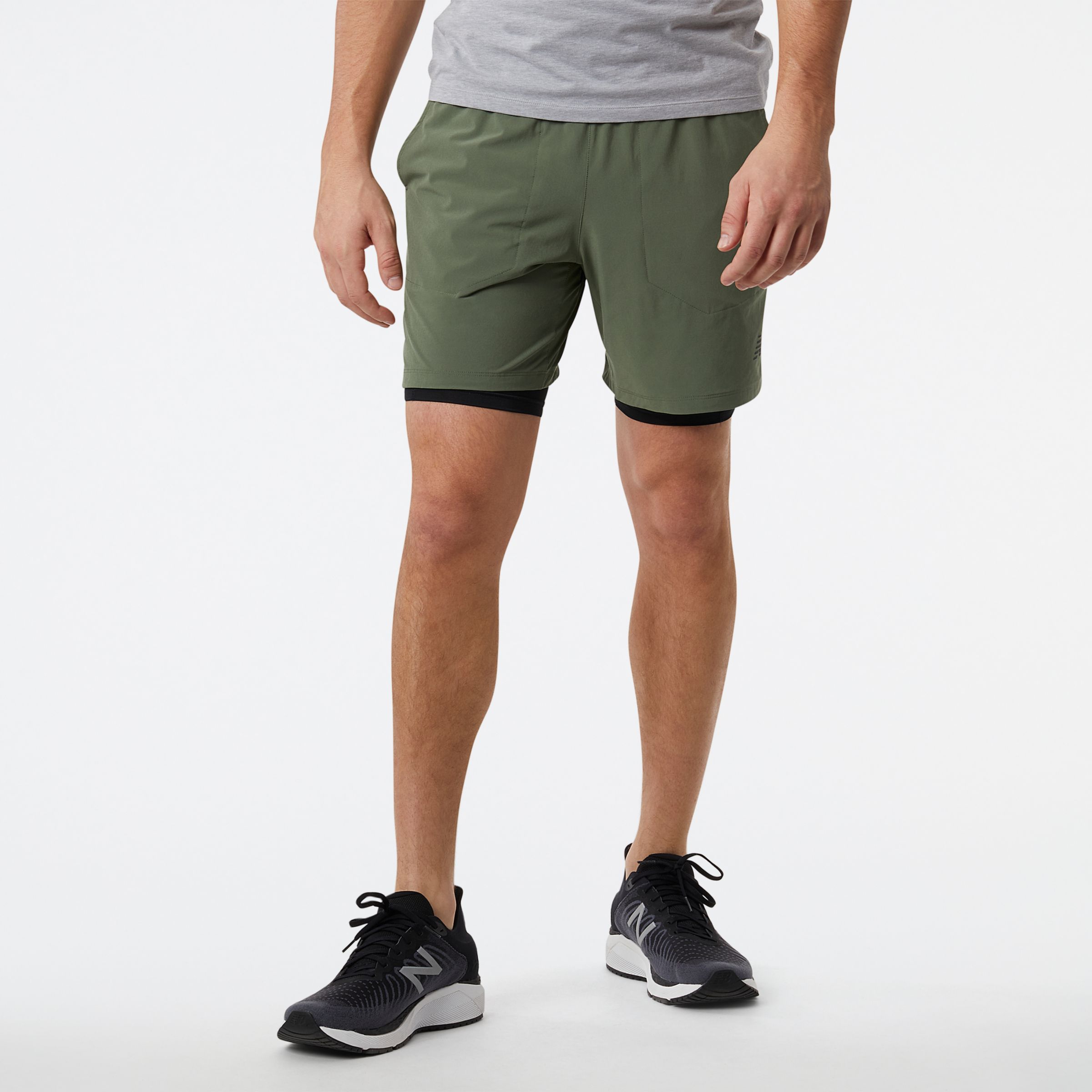 New Balance Homme Short R.W.Tech 7 Inch 2-in-1 en Green/vert, Polywoven, Taille XS