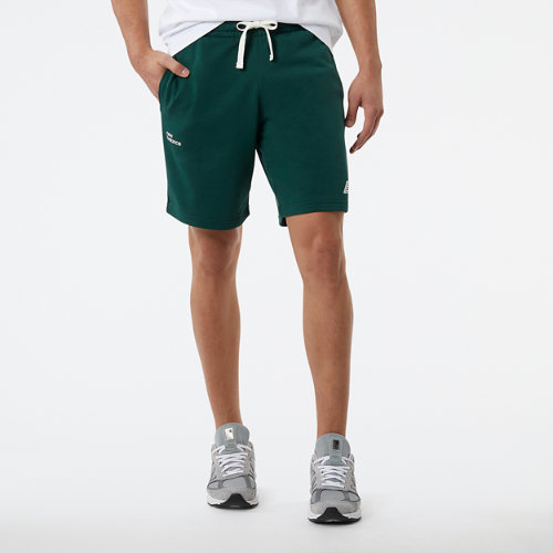 new balance men's nb essentials fleece short in green, size 2x-large