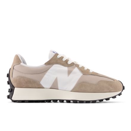 white and beige new balance 327