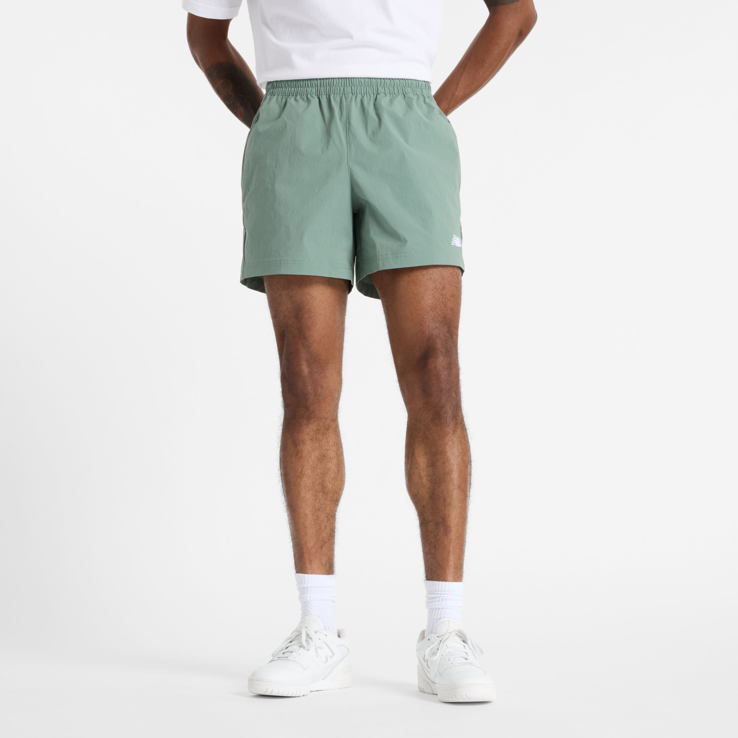 New Balance Homme Athletics Stretch Woven Short 5" en Vert, Polytissé, Taille XL