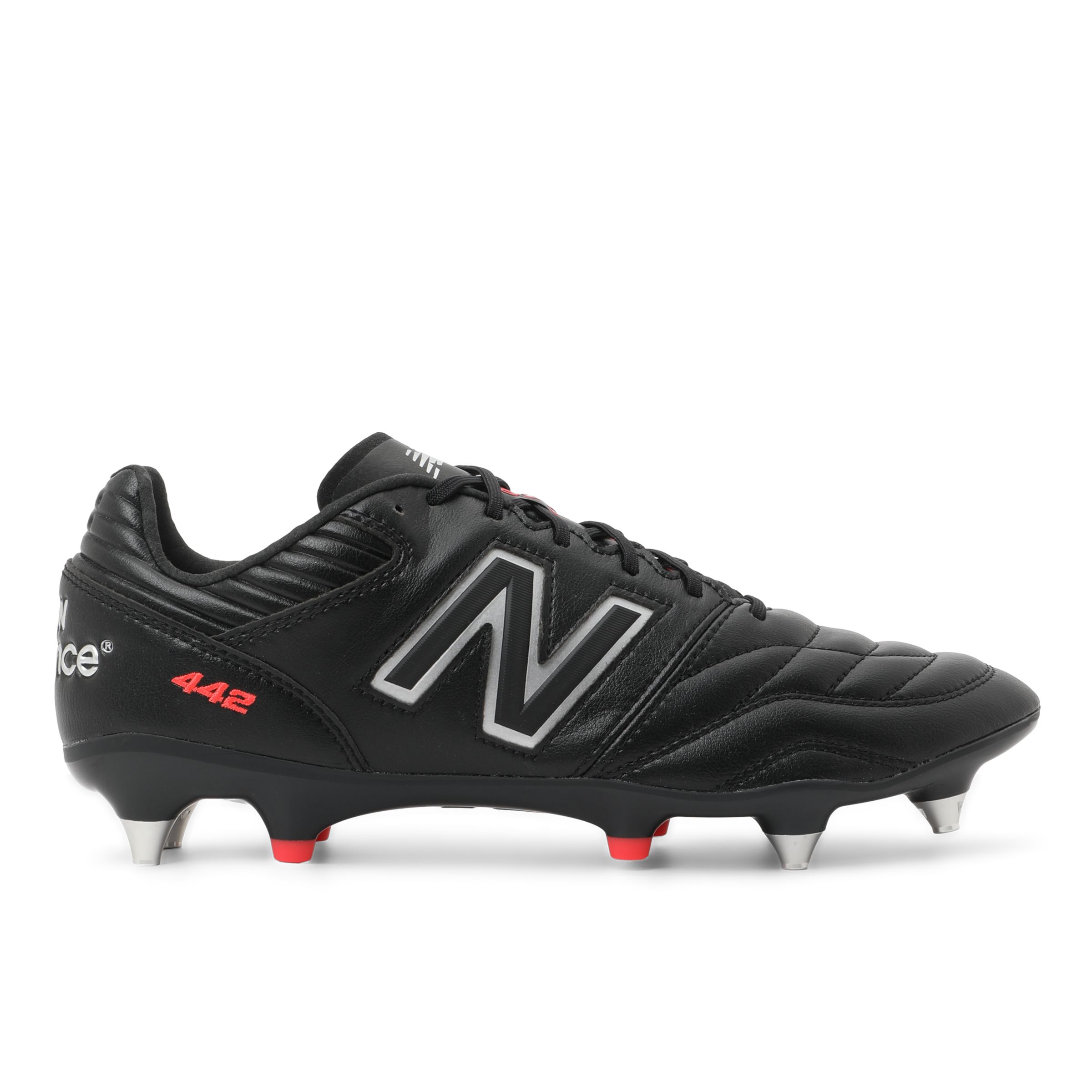 New Balance Men's 442 PRO SG V2 in Black/Red/White Microfiber, size 9.5