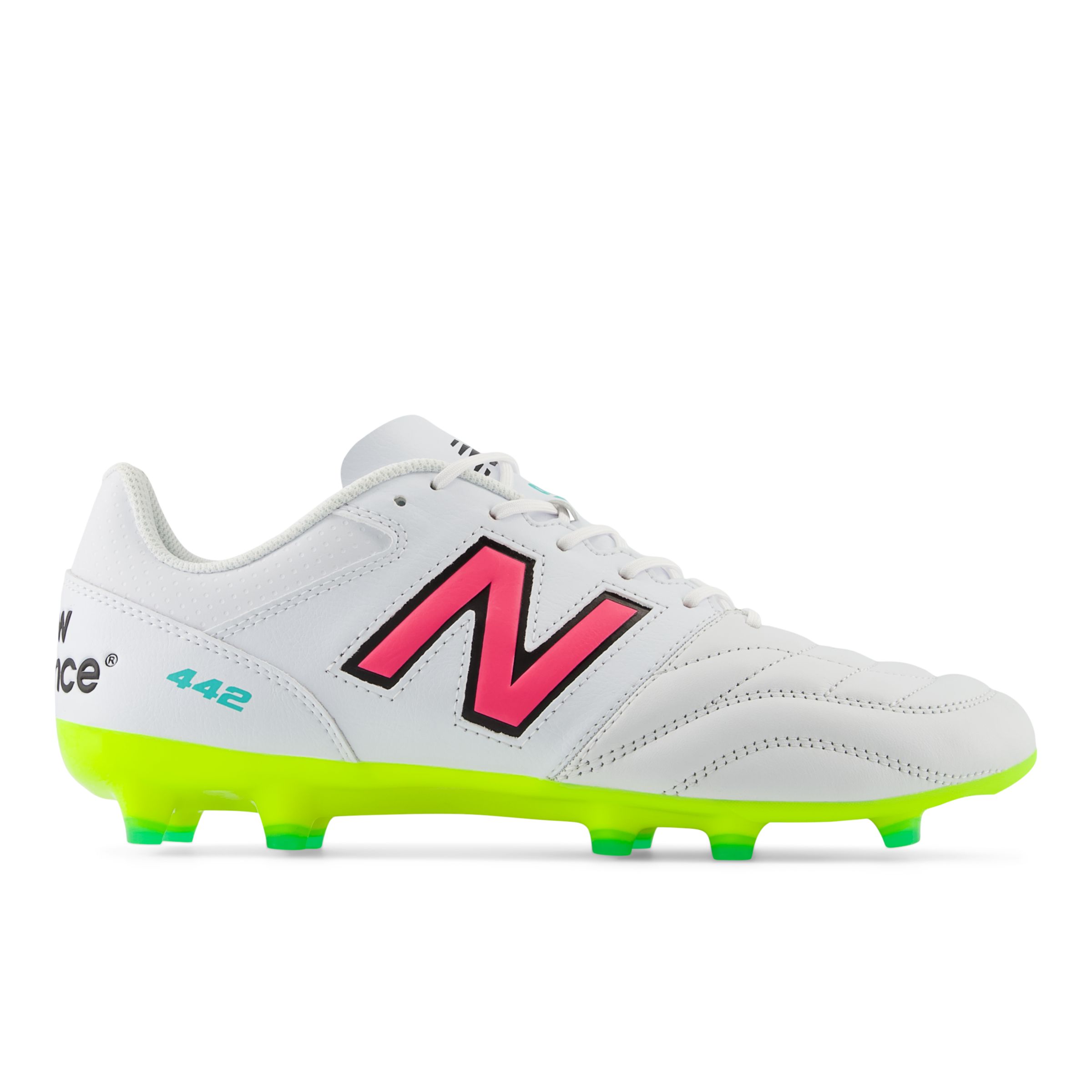 New Balance Men's 442 TEAM FG V2 in White/Yellow/Pink Synthetic, size 11