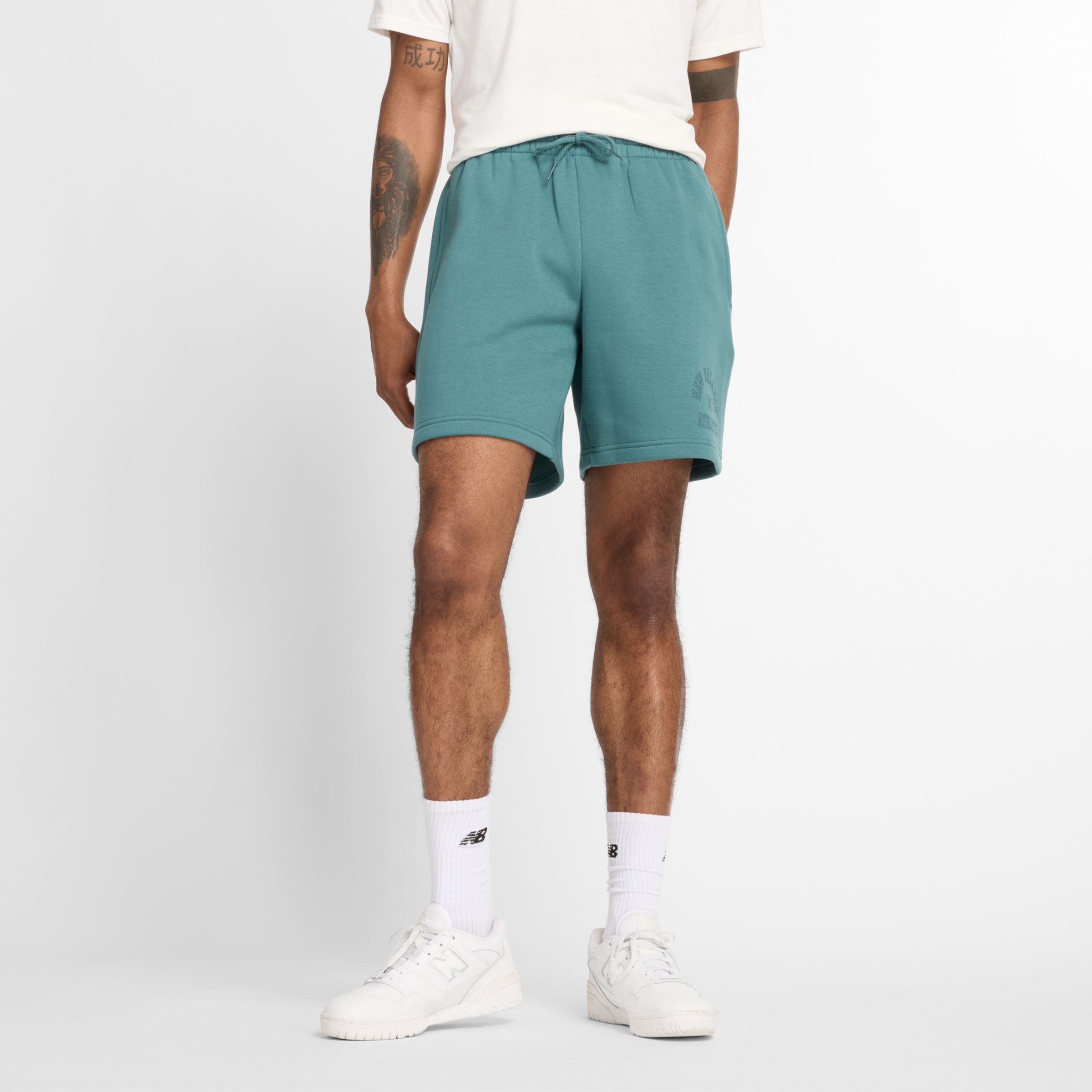 New Balance Homme Sport Essentials Graphic Short 7" en Vert, Coton, Taille M
