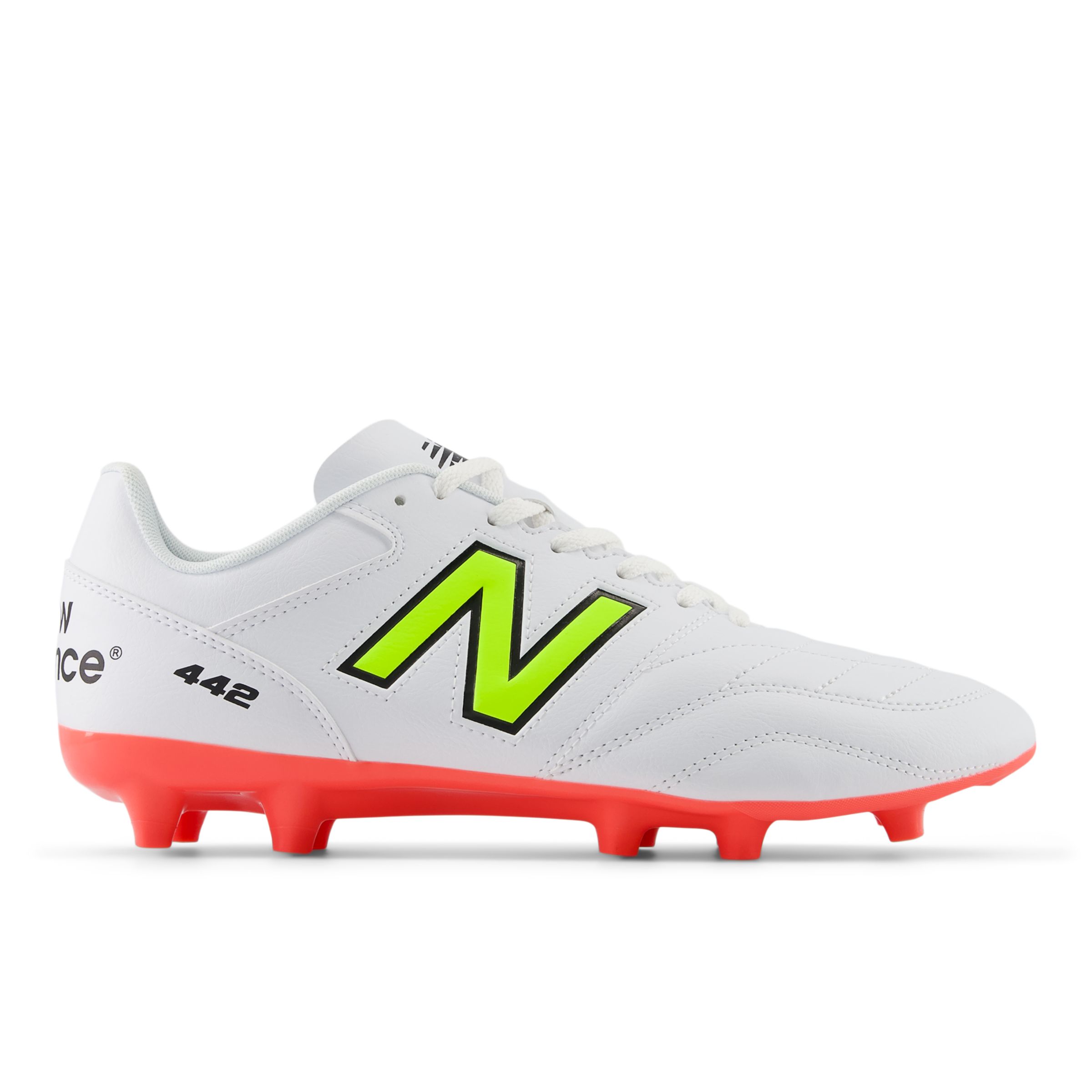New Balance Men's 442 ACADEMY FG V2 in White/Red/Yellow Synthetic, size 7.5