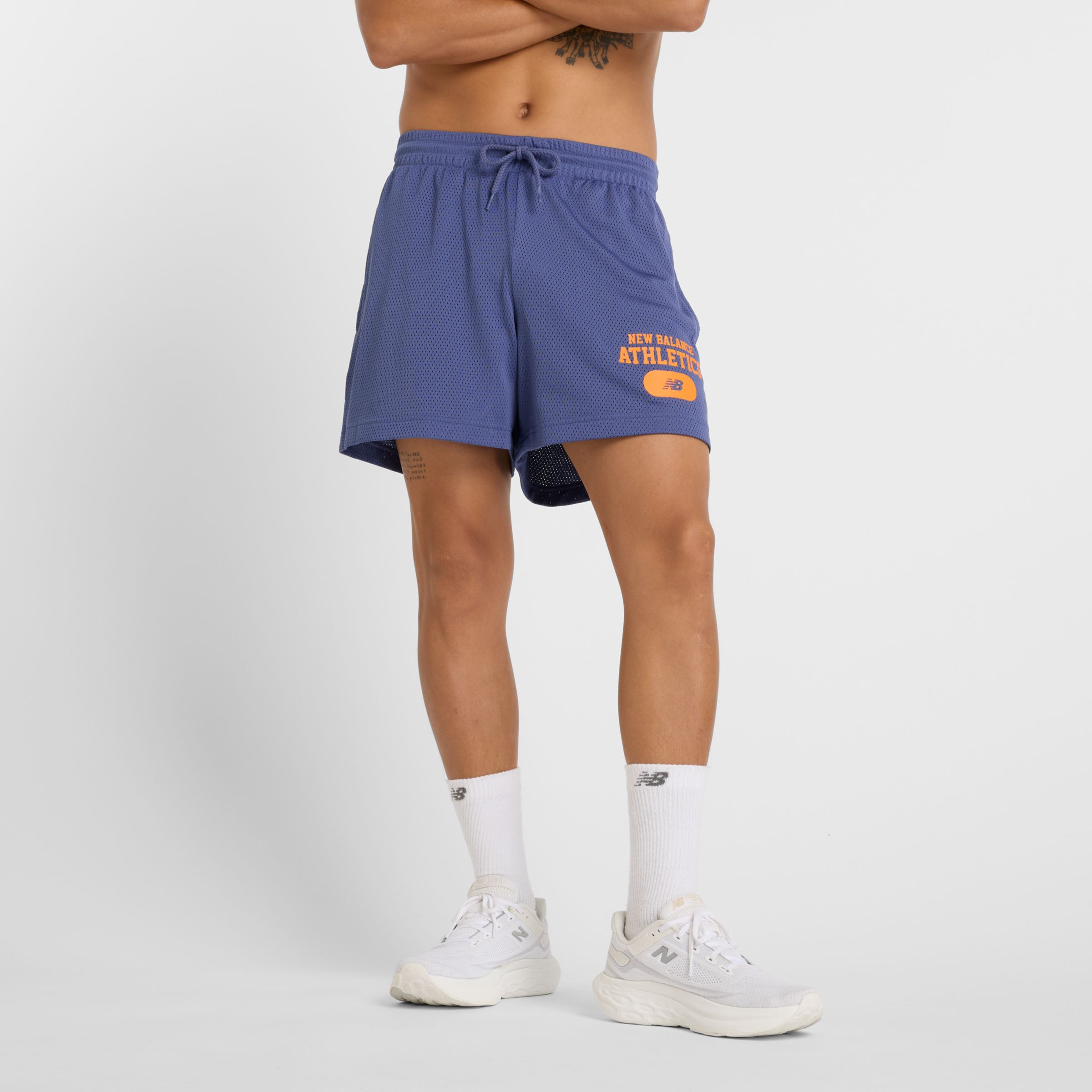 New Balance Men's Heritage Mesh Graphic Short 5" in Blue Poly Knit, size Small