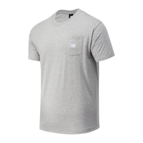 new balance men's nb essentials pocket tee in grey cotton, size large