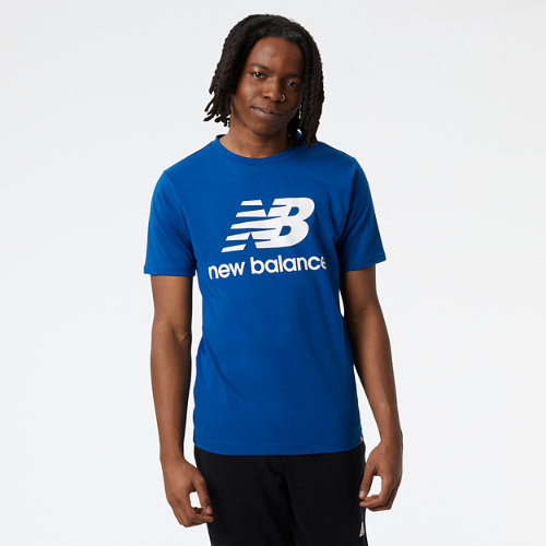 new balance men's essentials stacked logo t-shirt in blue cotton, size 2x-large