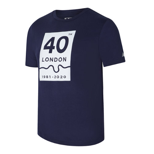 new balance men's london edition 40th map graphic tee in blue cotton, size small