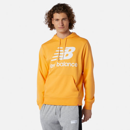 new balance men's nb essentials pullover hoodie in yellow cotton, size medium