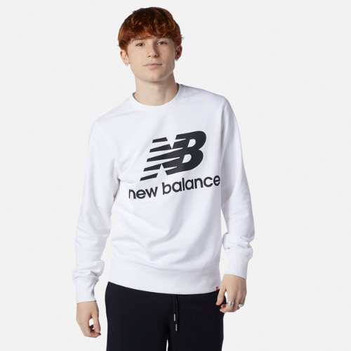 new balance homme top nb essentials stacked logo crew en blanc, cotton, taille l