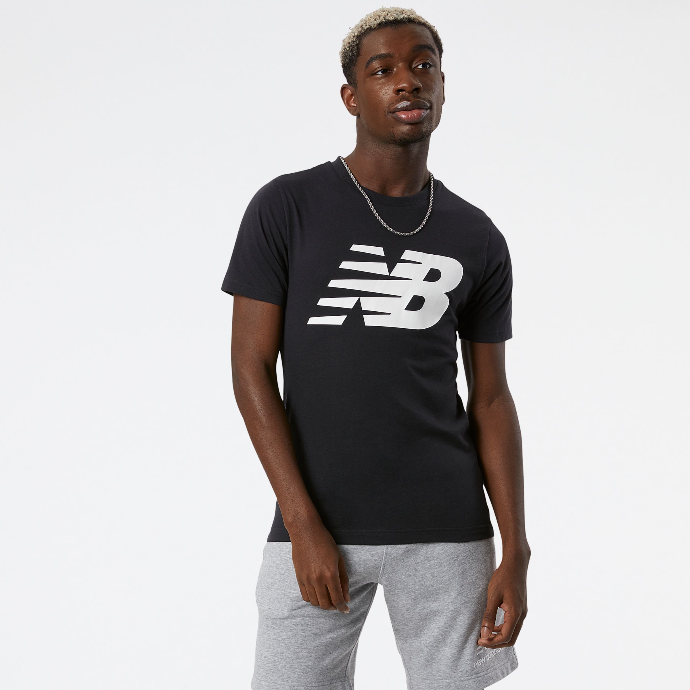 New Balance Men's NB Classic NB T-Shirt in Black Cotton, size Small