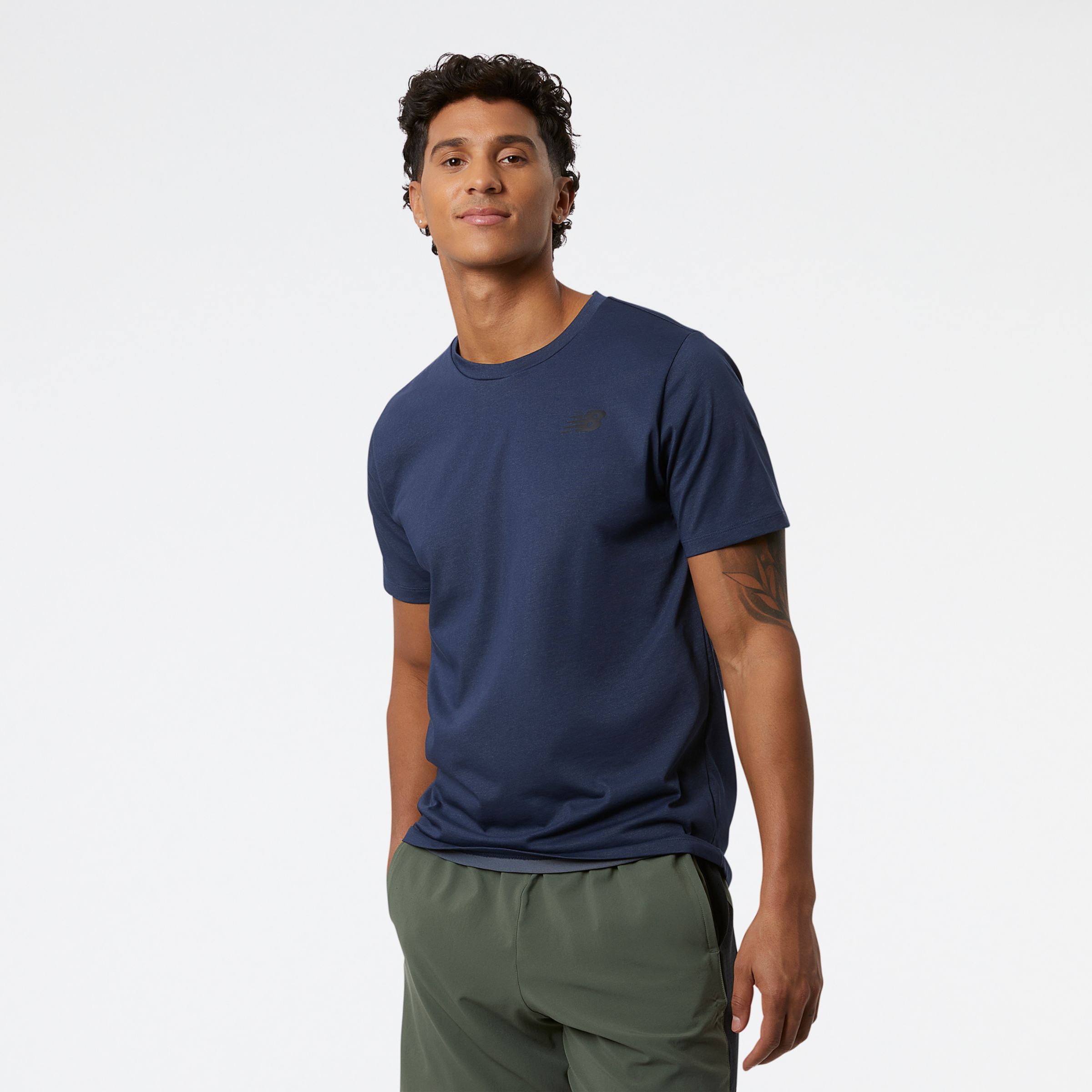 New Balance Homme T-Shirt Heathertech en Blue/Bleu, Poly Knit, Taille 2XL