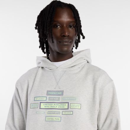 United Airlines NYC Half Men's Athletics French Terry Hoodie, Ash Heather with Grey, MT20VLAHH