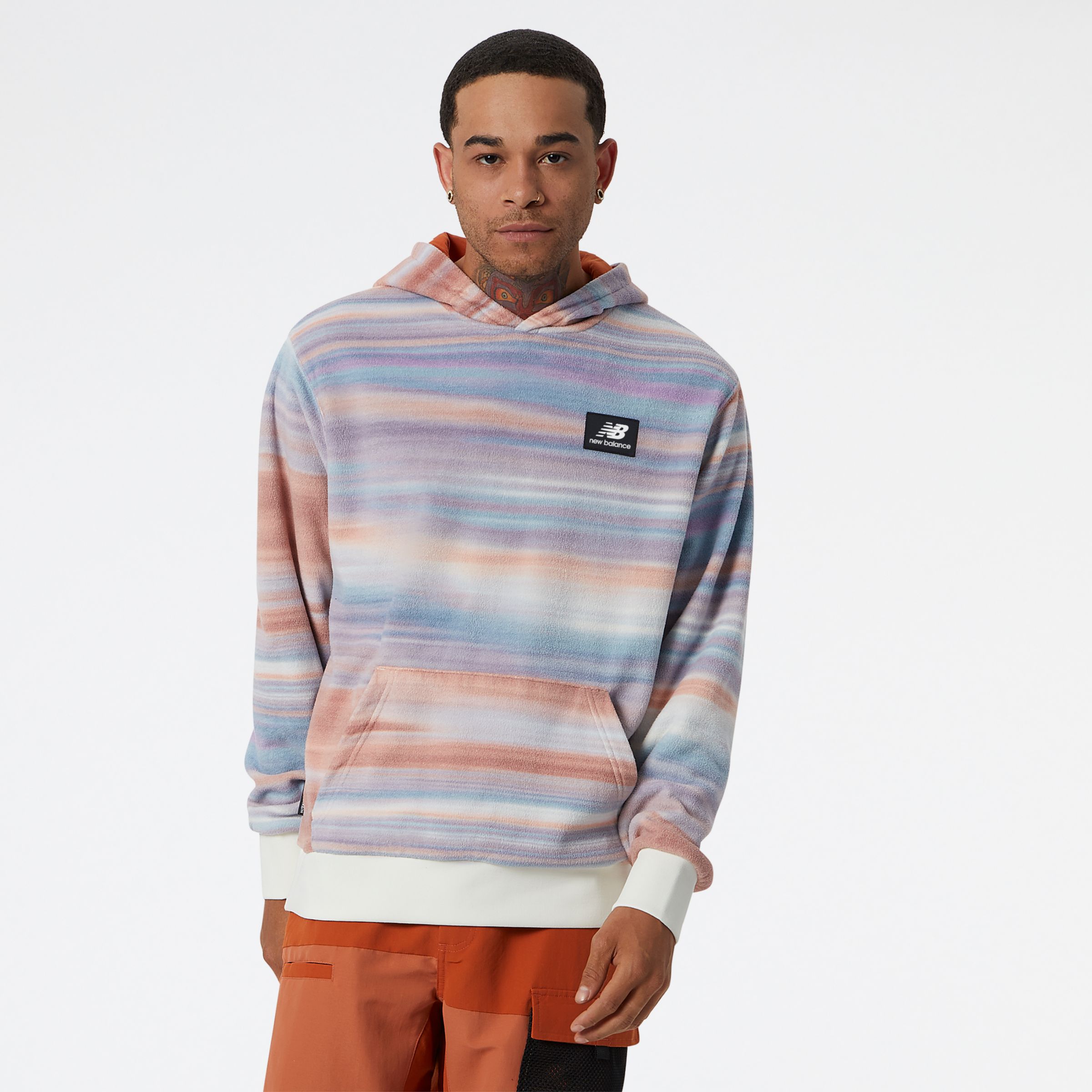 New Balance Homem NB AT AOP Hoodie in Branca, Poly Knit, Tamanho M