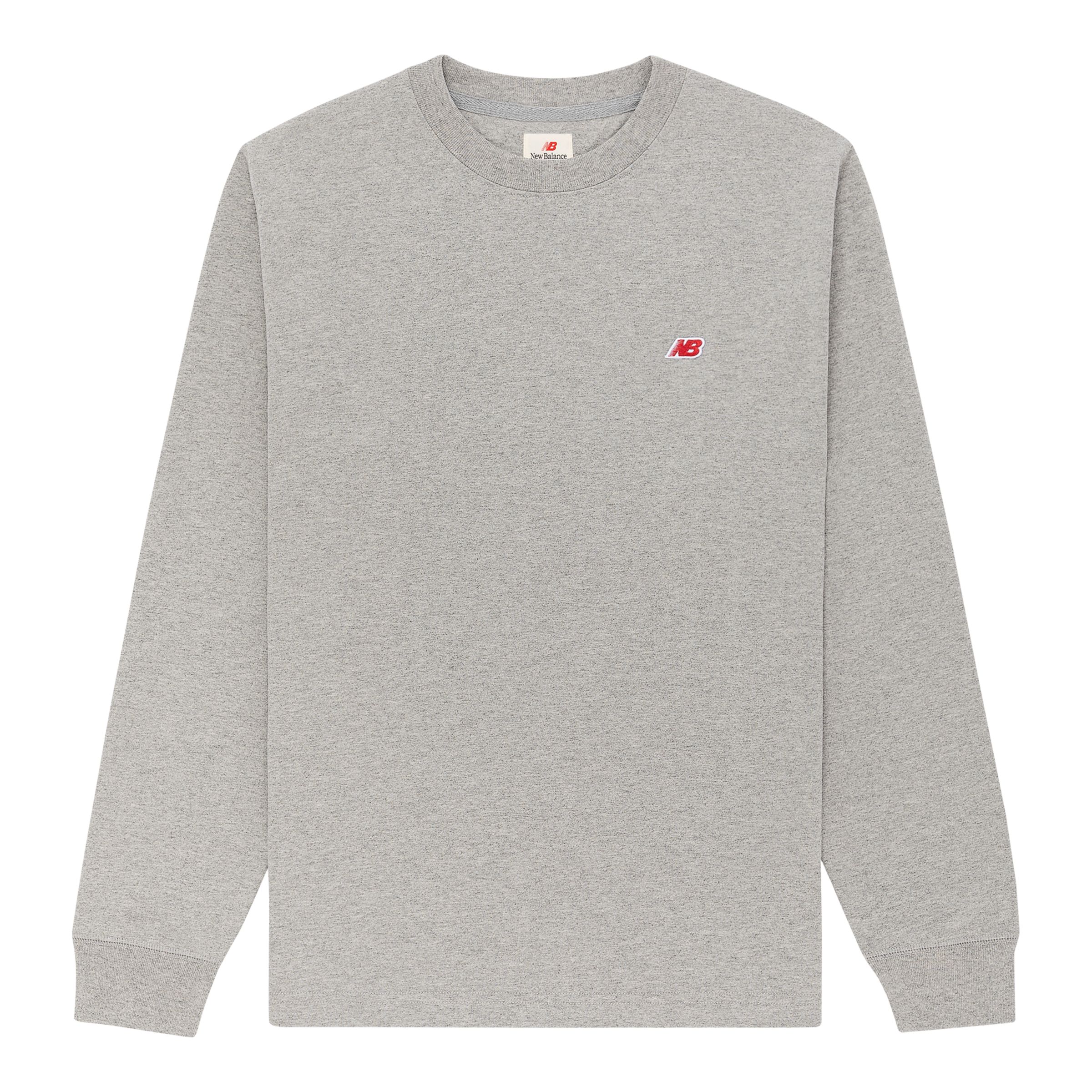 New Balance Homens MADE in USA Core Long Sleeve T-Shirt in Cinza, Cotton Jersey, Tamanho S